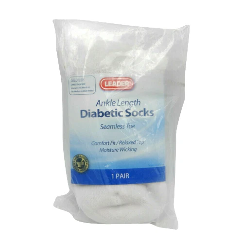 Enhanced Leader Diabetic Ankle Socks White Medium 1 Pair Fast