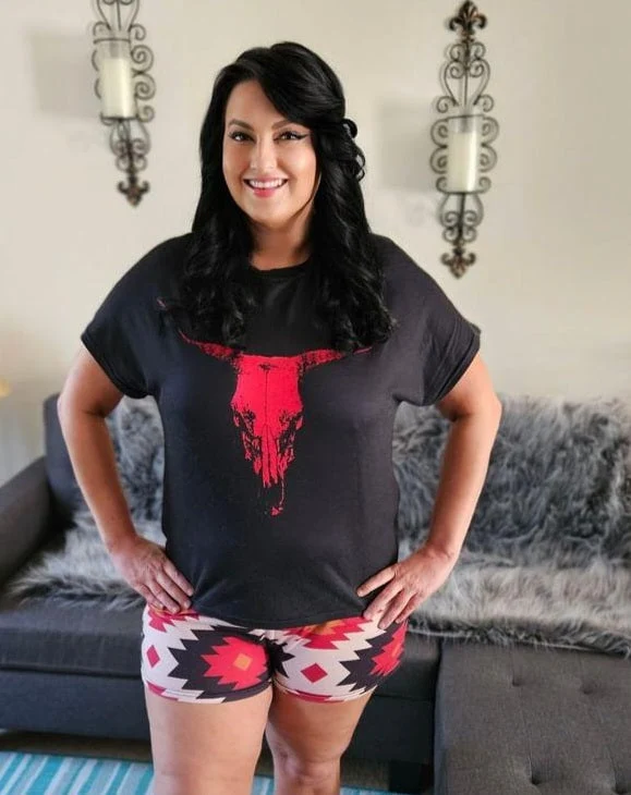 Smart Red Aztec Bull Women's Western Top and Short Pajama Set Responsible