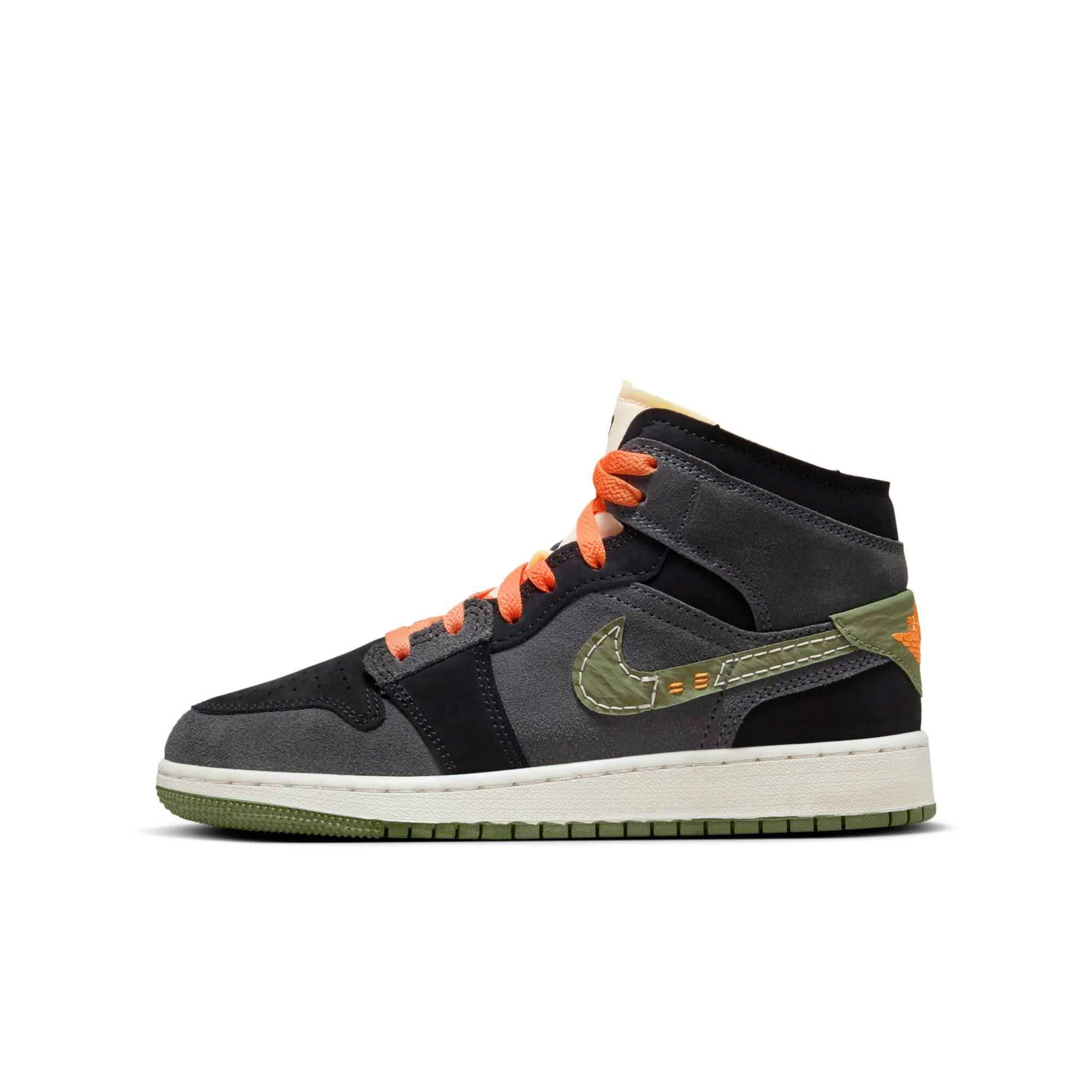 Traditional Air Jordan Grade School Retro 1 Mid Se 'Craft Anthracite Light Olive Gs' Sneakers Safe
