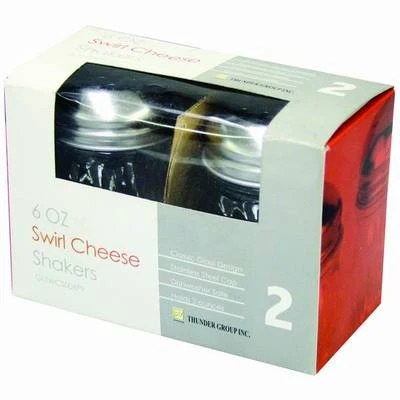 Classic Twin Pack of Glass Slotted Swirl Parmesan Cheese Dispenser Food Server Shaker Innovative