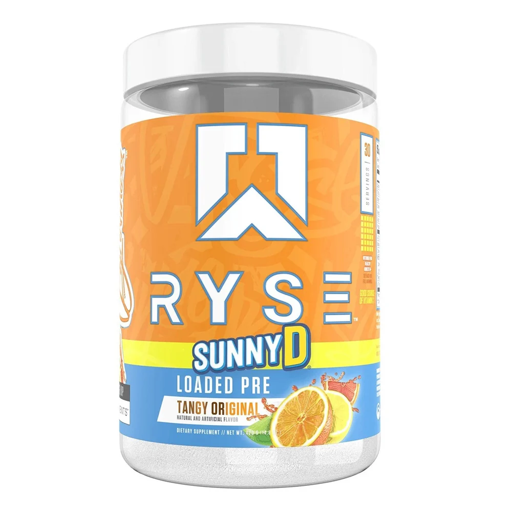 Green RYSE Loaded Pre Workout Sunny D Tangy 14.8Oz 420g Selected