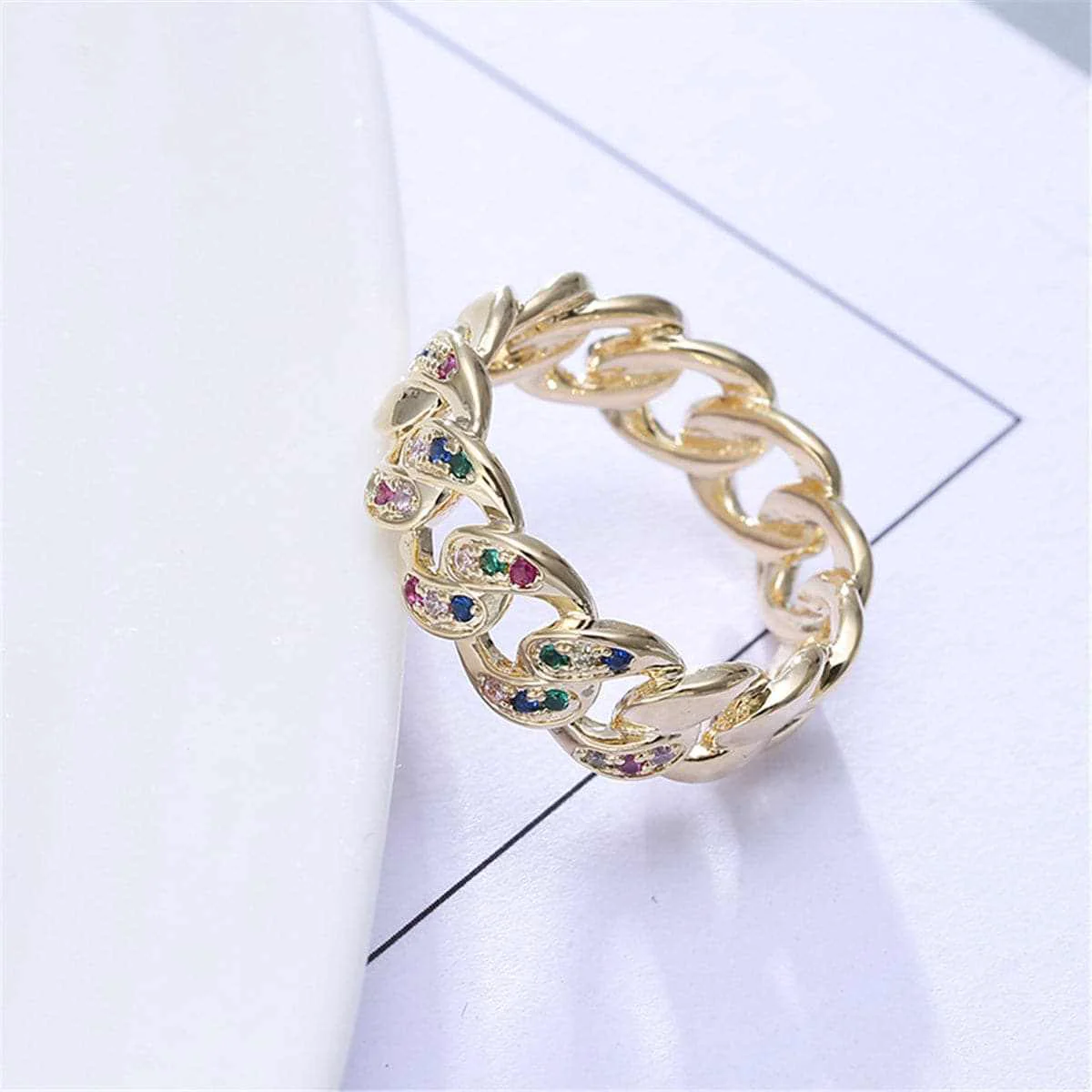 World-Class Cubic Zirconia Figaro Chain Ring Expertly Made