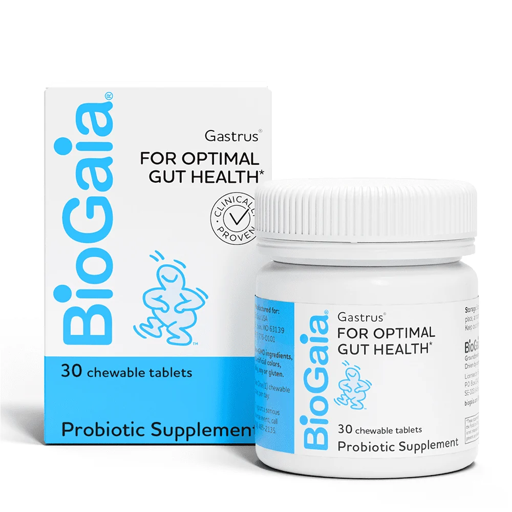 Advanced BioGaia Gastrus Stomach Health Probiotic 950mg Mandarin Flavoured Chewable Tablets 30 ea Easy-to-Use