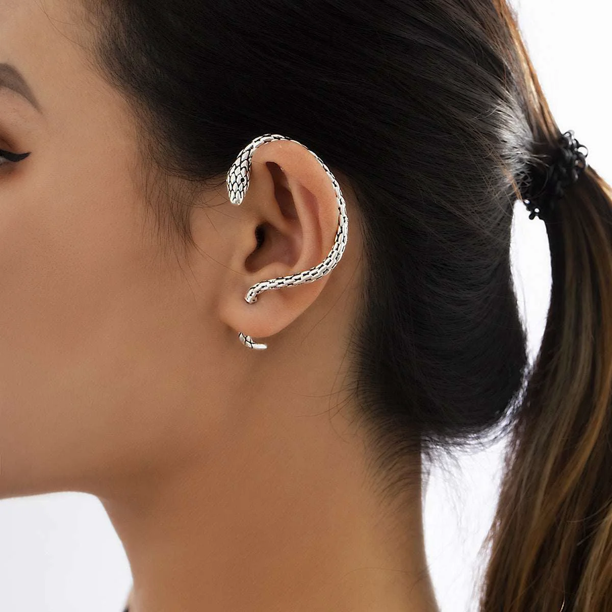Safe Silvertone Snake Ear Jacket Natural