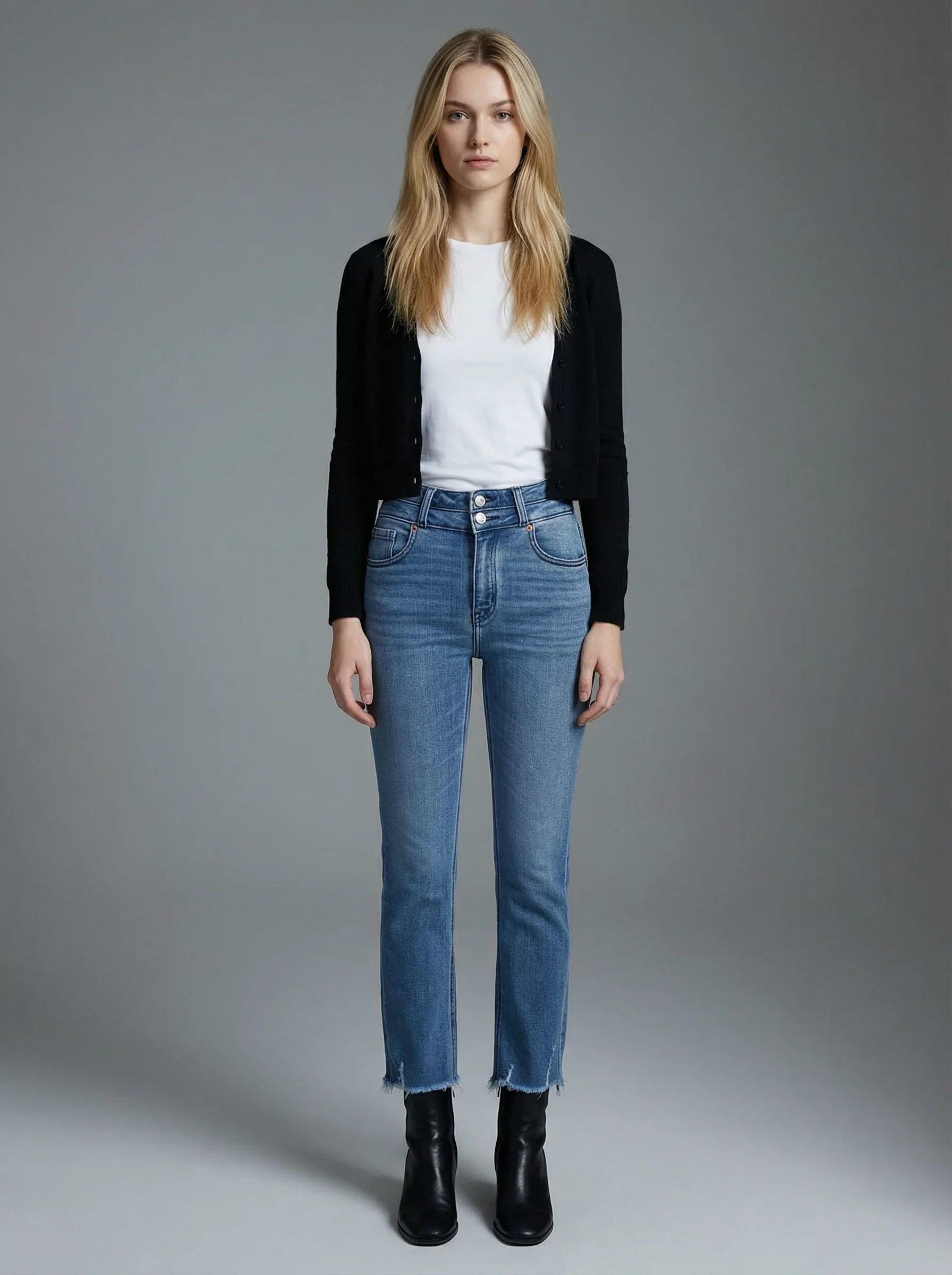 Elegant Altitude Heights Corset Double Waistband Straight Frayed Hem Jeans Verified