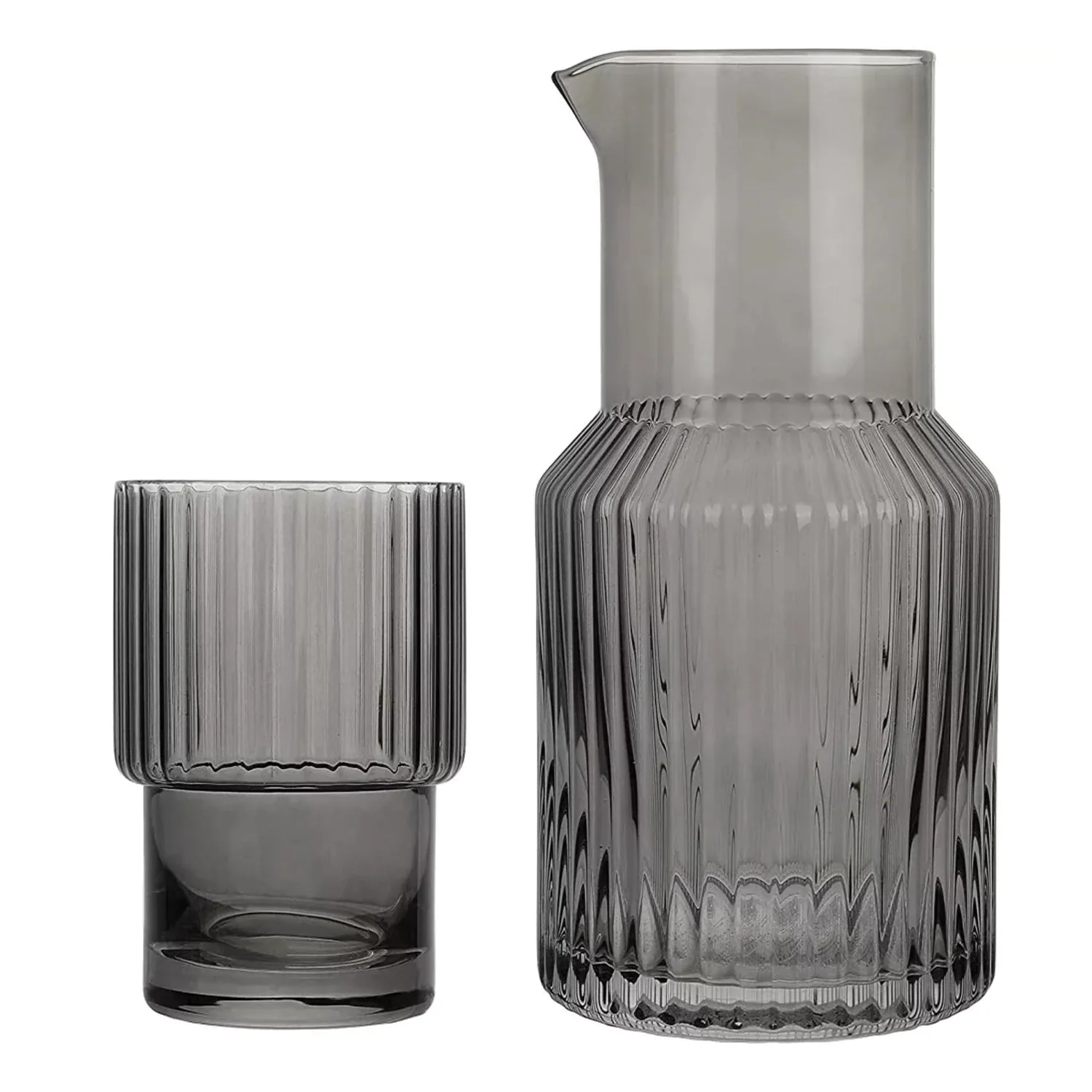 Clean Jay Companies Gray Ribbed Glass 2-Piece Carafe Set Authentic
