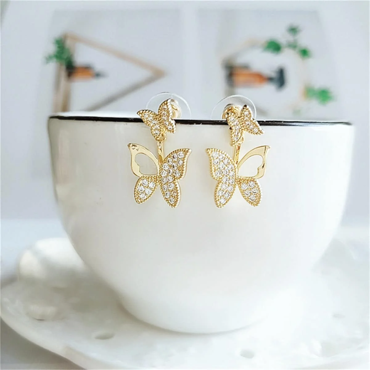 Authentic Cubic Zirconia Goldtone Cutout Butterfly Ear Jackets Advanced