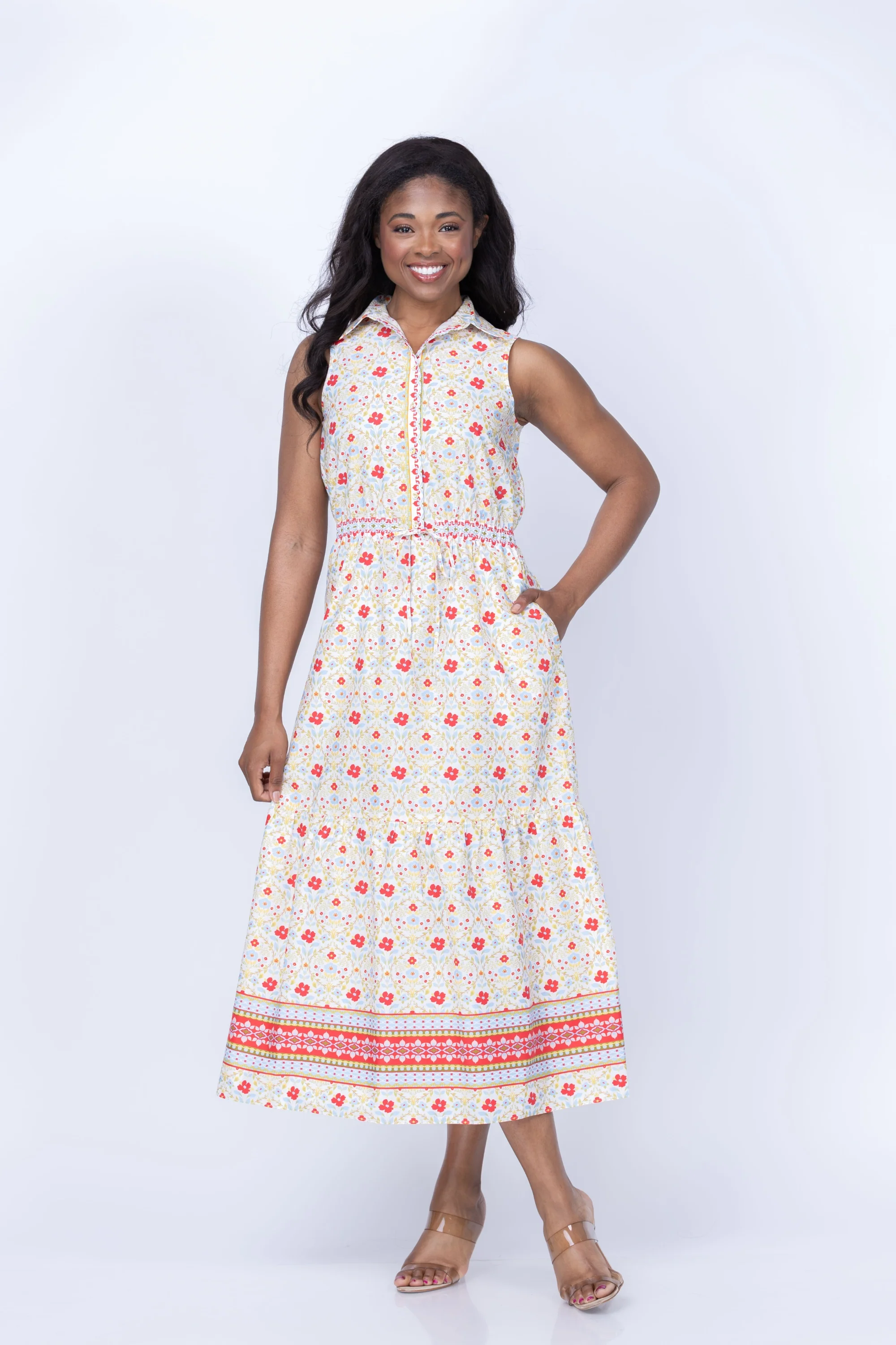 Contemporary GILNER FARRAR Alita Dress in Red Ditsy Floral Print Prestigious
