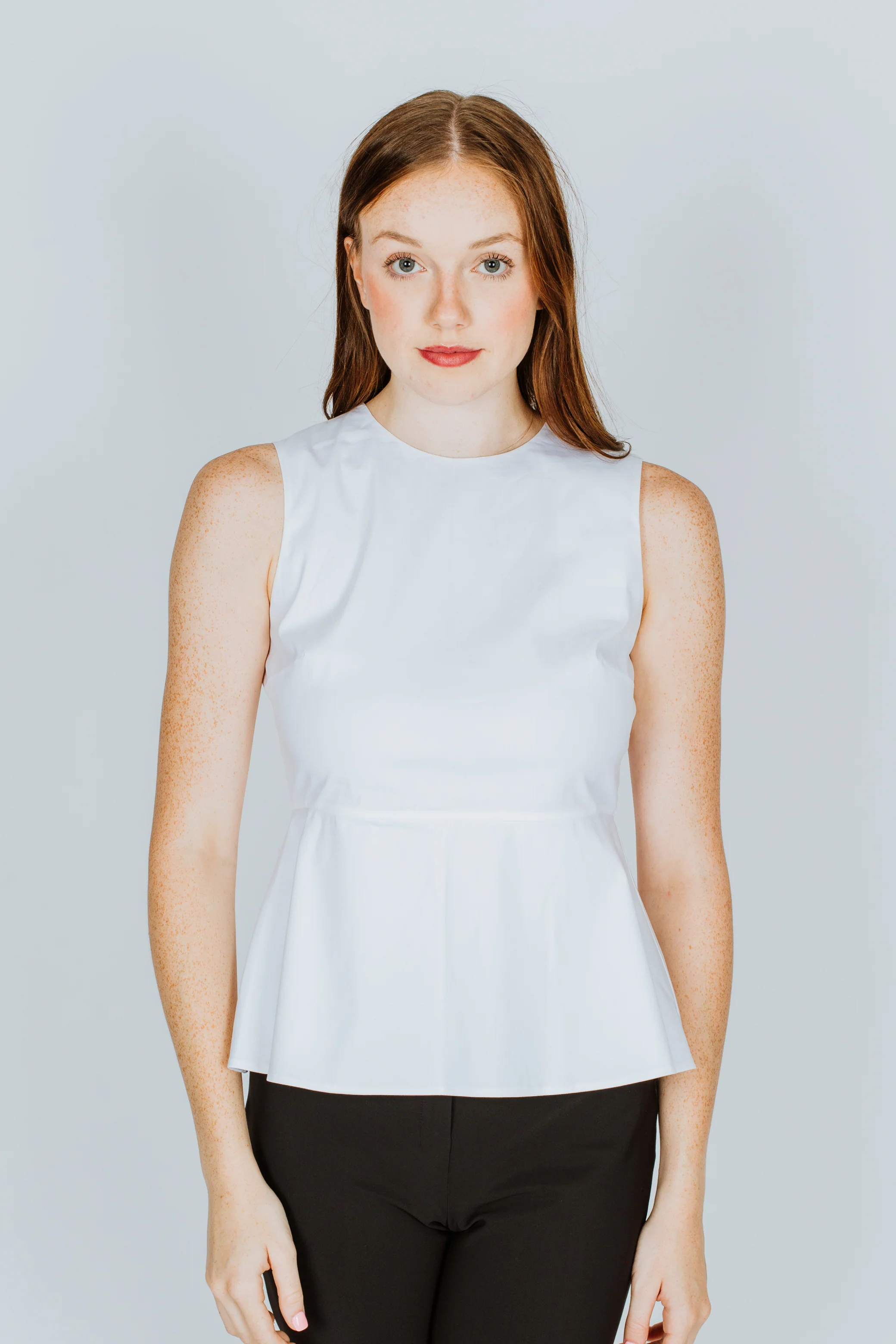 Premium Theory Sleeveless Cotton-Blend Peplum Top Elegant