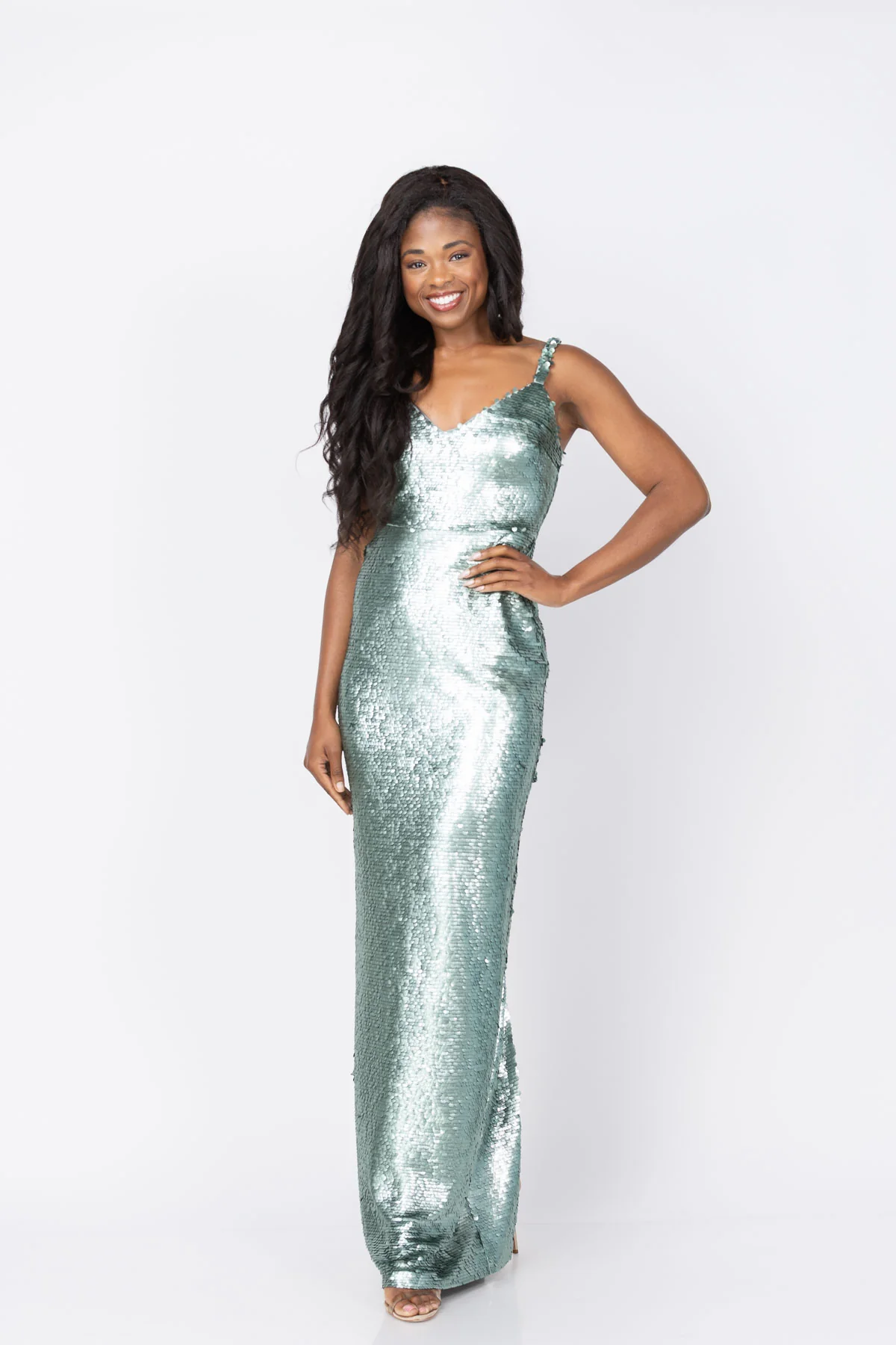 Durable L'AGENCE Karma Sequin Maxi Dress in Matte Teal Sequins Superior