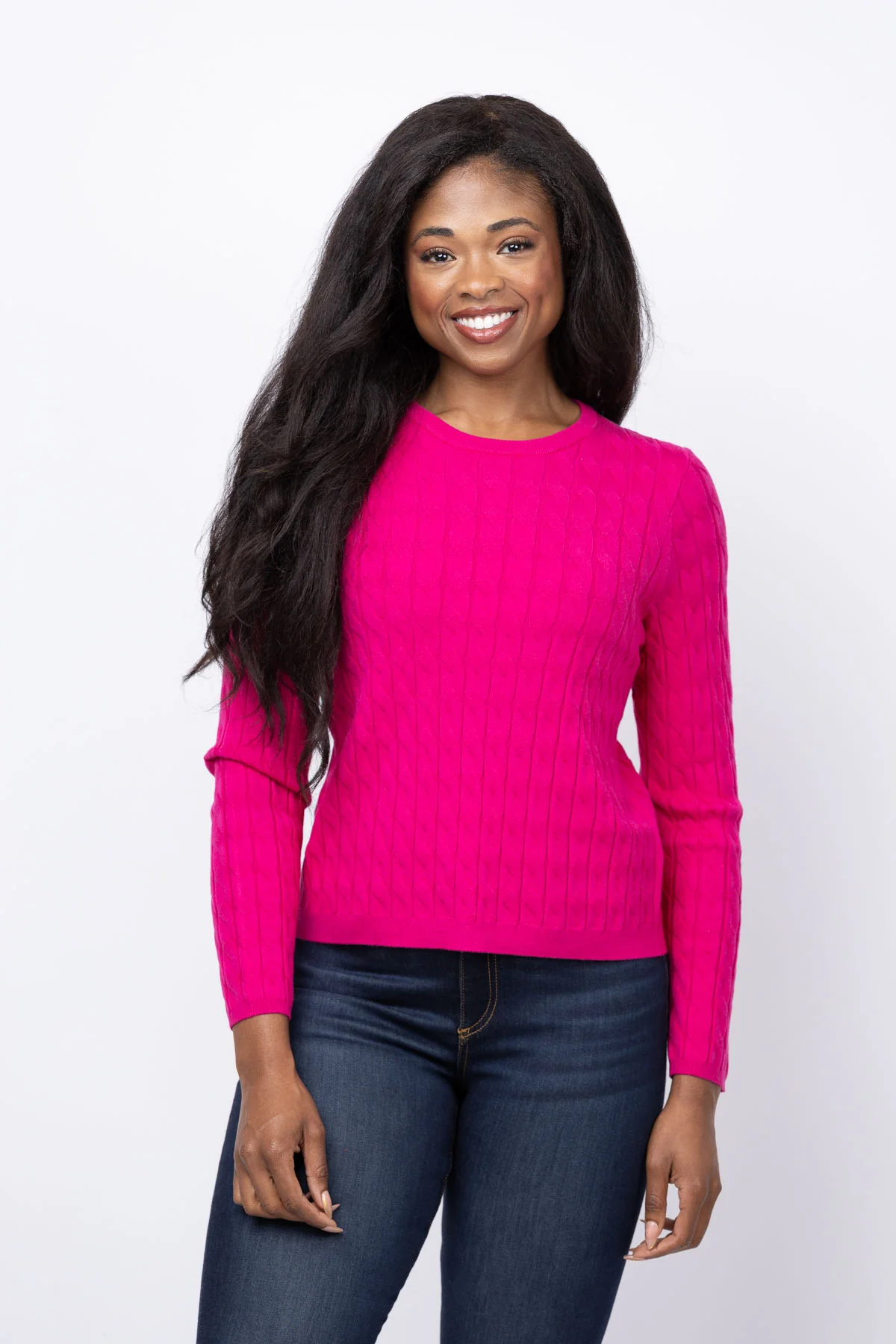 Casual Elliott Lauren Cable Knit Sweater in Raspberry Artisan