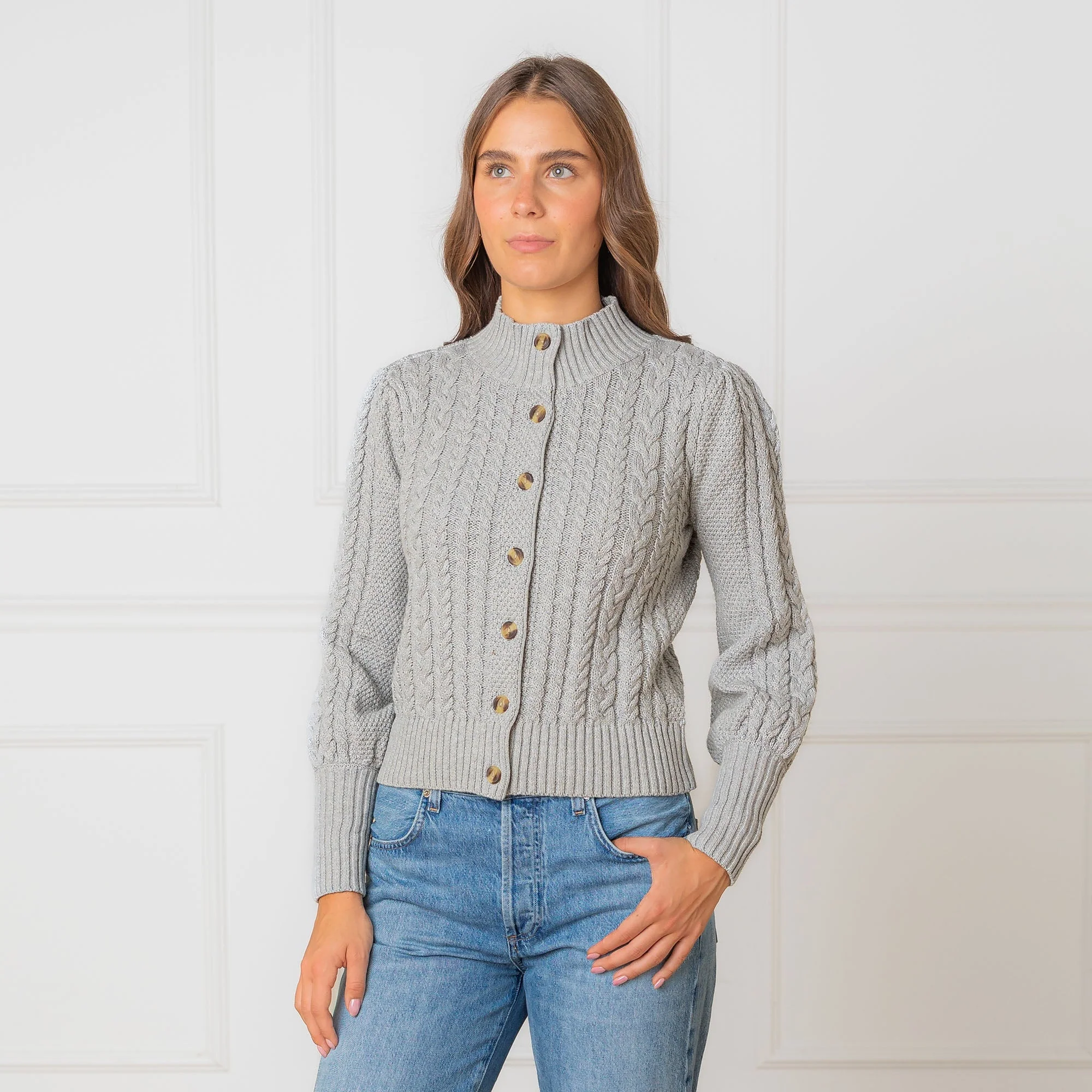 Trusted Organic Mock Neck Cable Cardigan High-End
