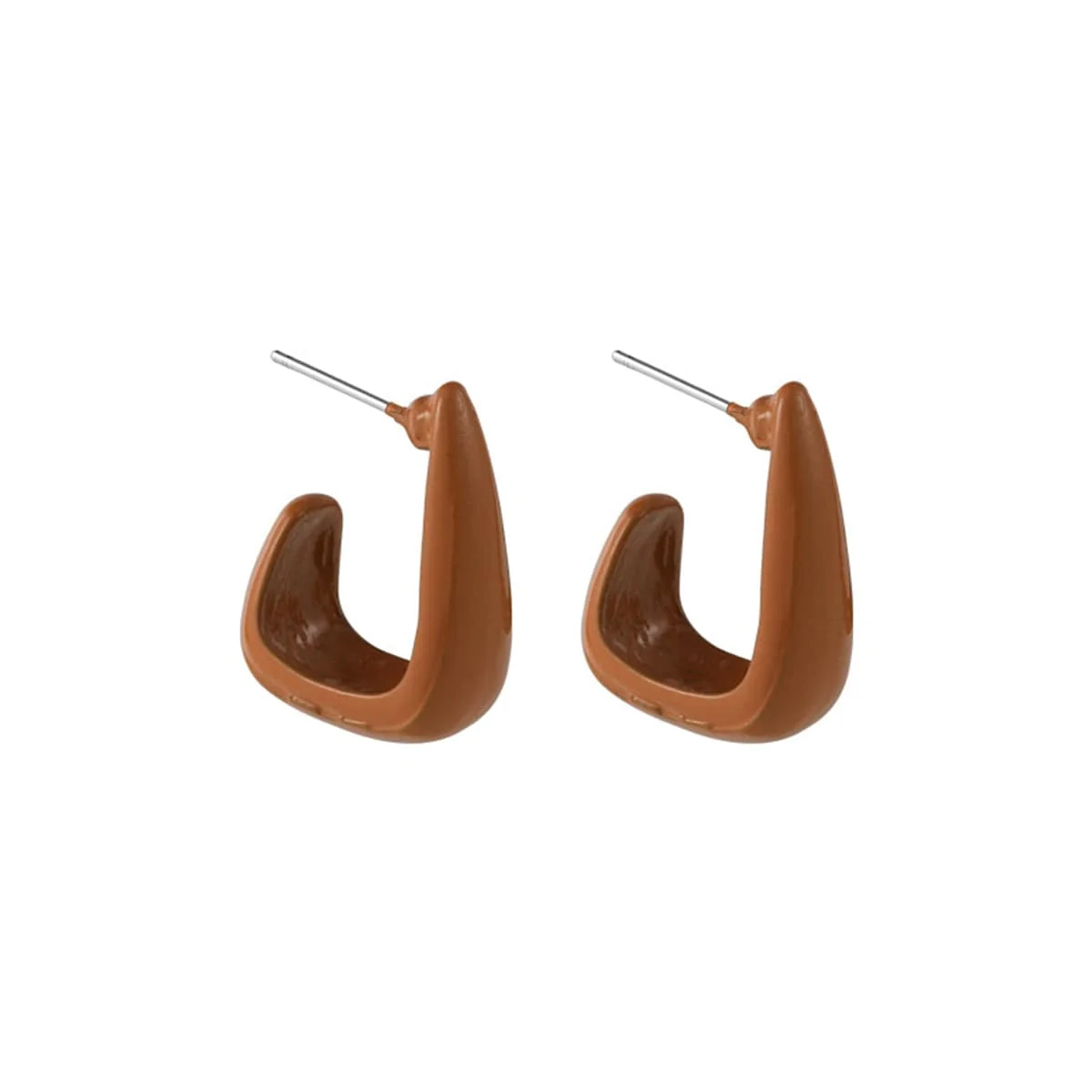 Breathable Coffee Enamel Silvertone U-Shape Huggie Earrings Powerful
