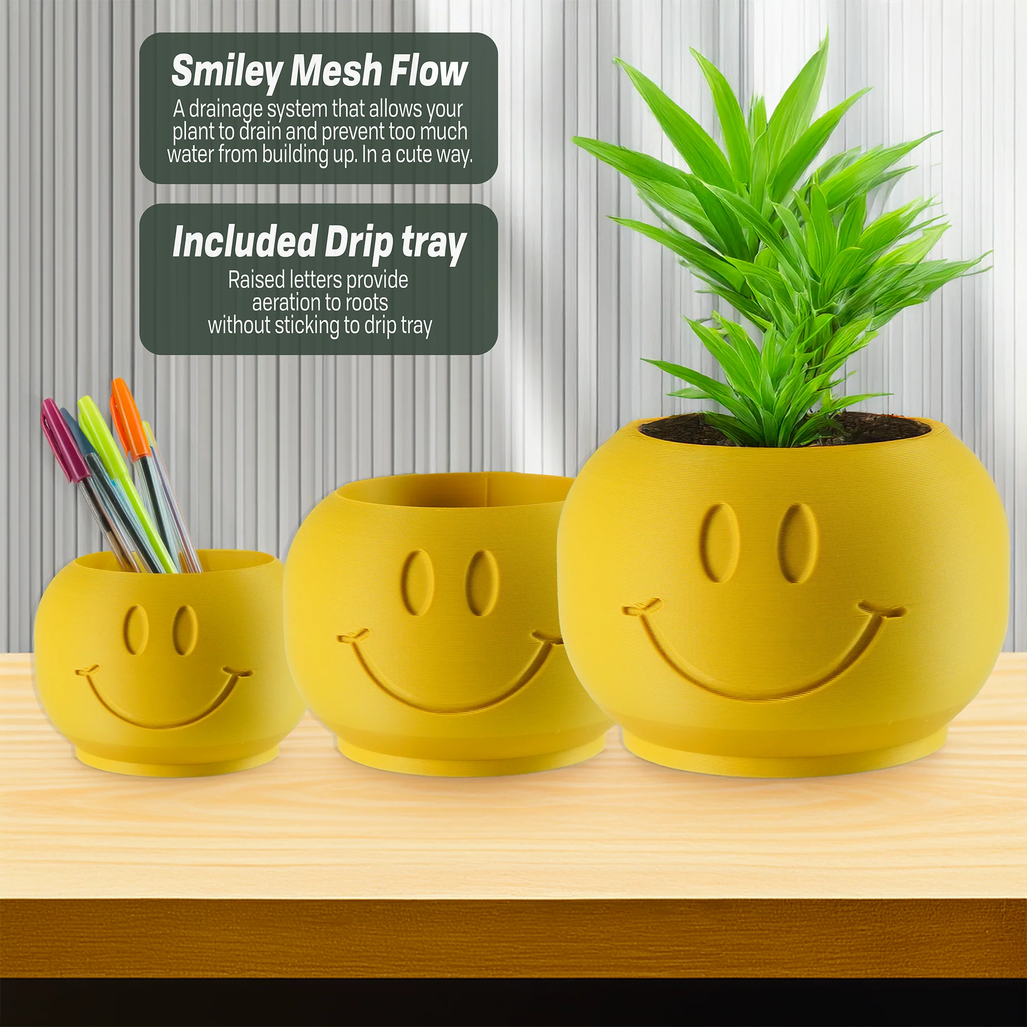 First-Class Happy Sprout Smiley Face Plant Pot with Drainage and Drip Tray – Cute Ghibli Decor Planter Kawaii Hypebeast Pots for Plants Cubicle Classroom Decor Optimized