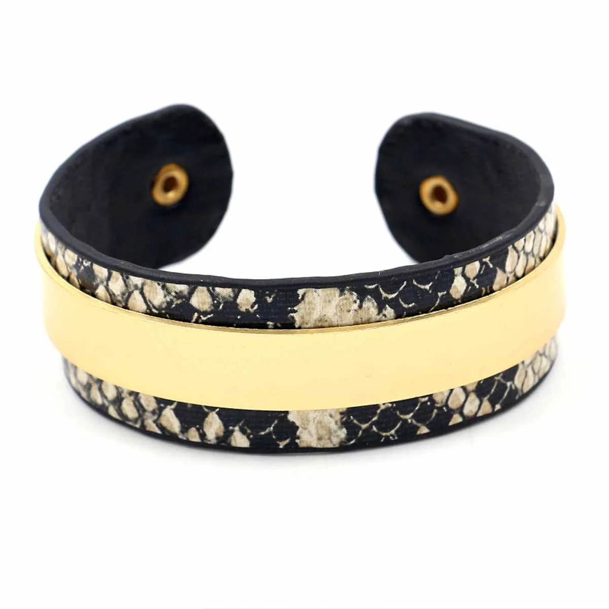 Sustainable Gray Polystyrene Goldtone Snake Print Cuff Official