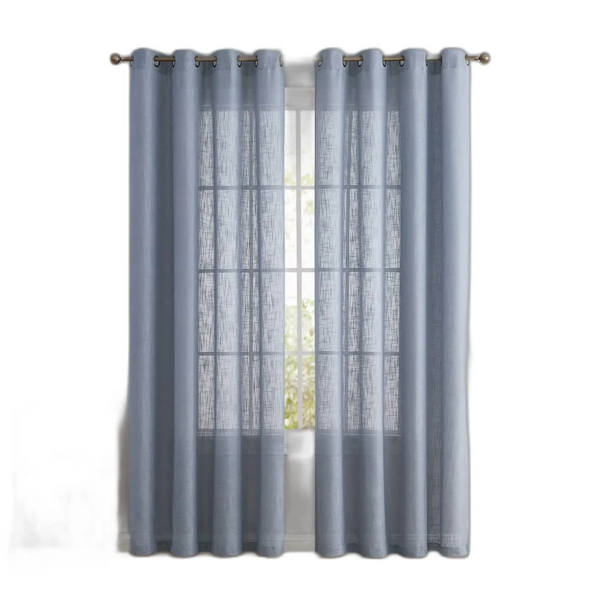 Advanced Thd Serena Faux Linen Textured Semi-Sheer Grommet Thick Curtain Panels Set of 2 Premium