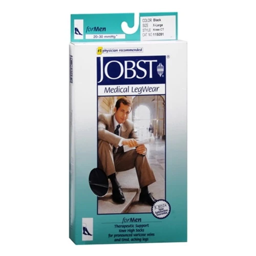 Official Jobst Medical Legwear For Mens Socks Knee High 20-30 Mm Hg Compression Black Color Size Xtra Large - 1 Piece Secure