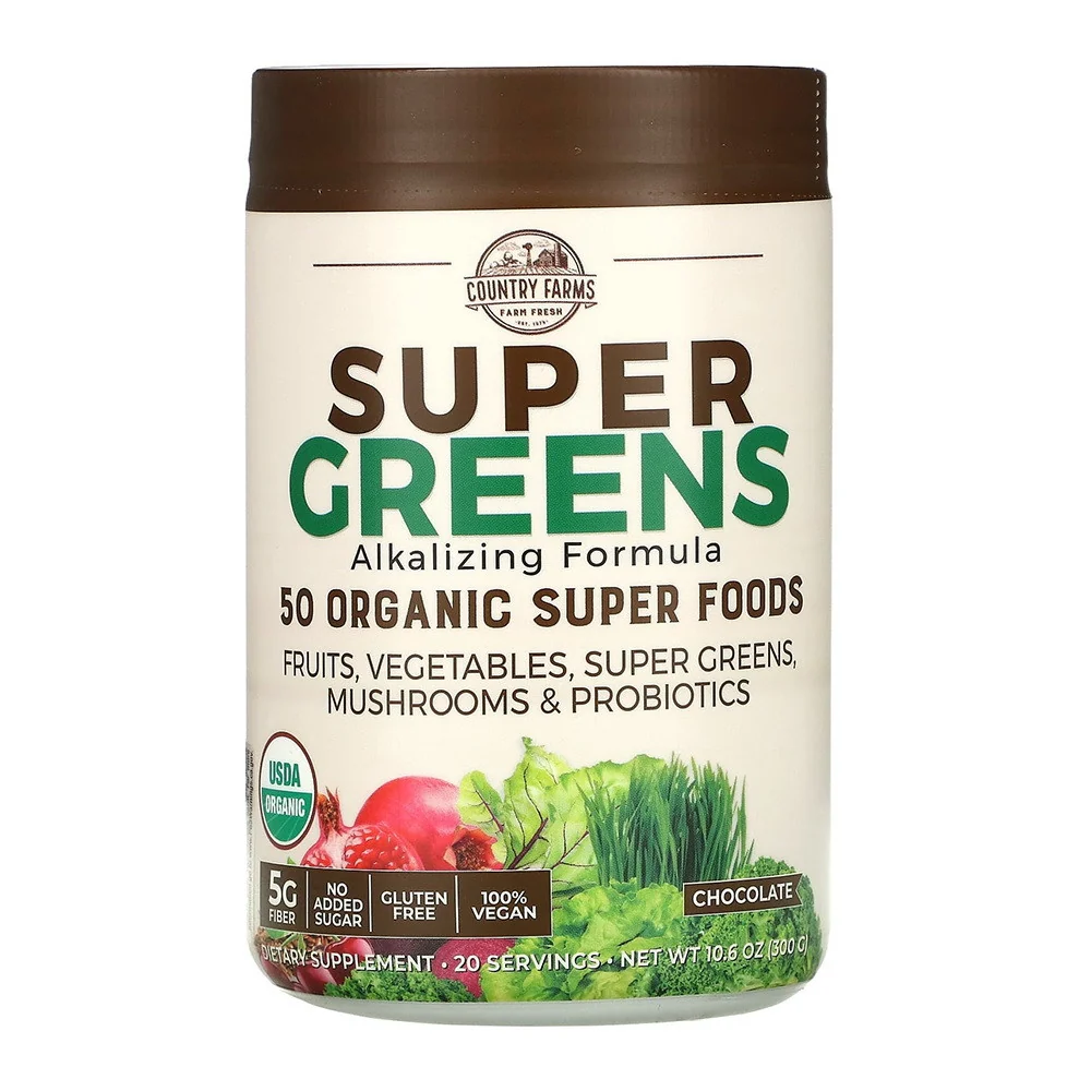 Contemporary Country Farms Super Greens Chocolate Drink Mix 10.6 oz Safe