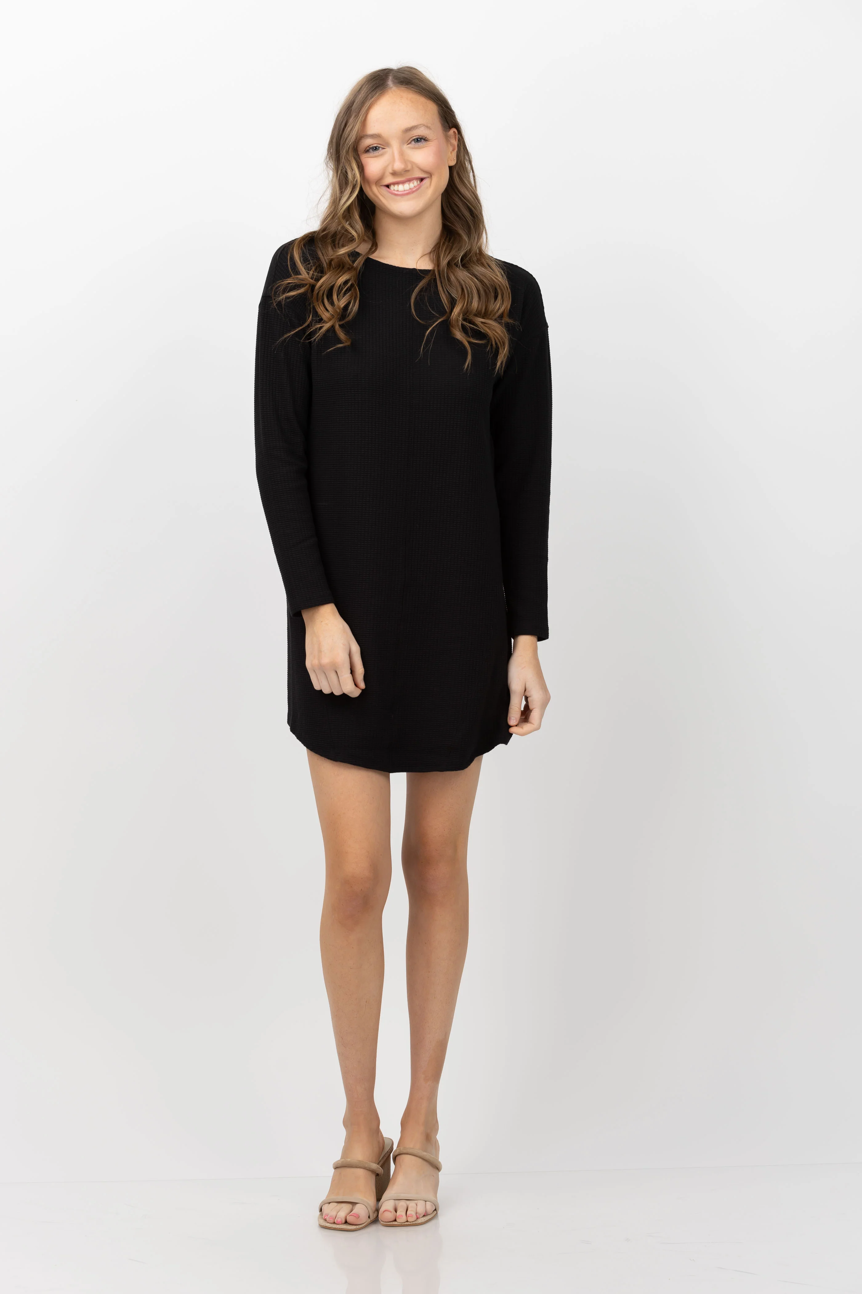 Sustainable Lilla P Seamed Boatneck Dress in Black Classic