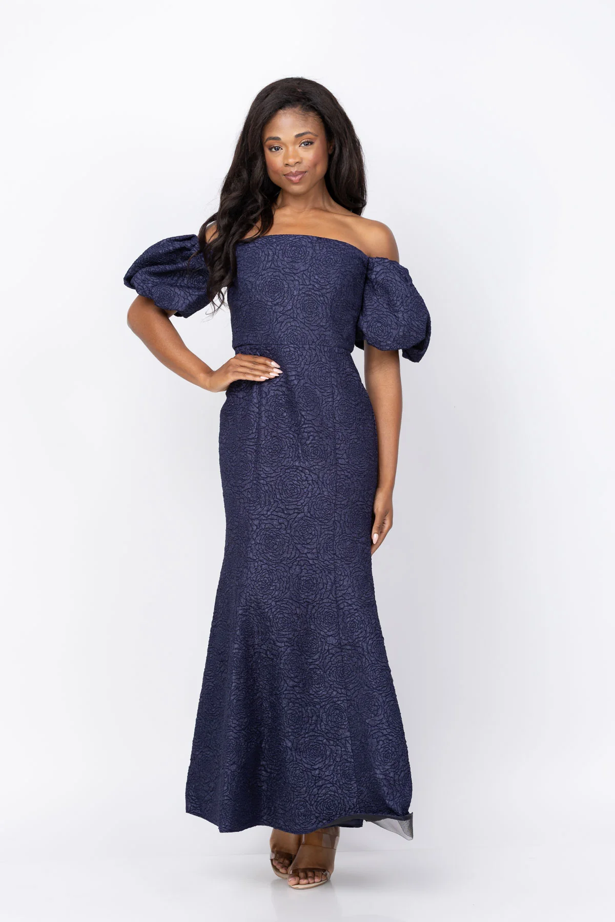 Classic Milly Alexi Mermaid Gown in Navy Fine