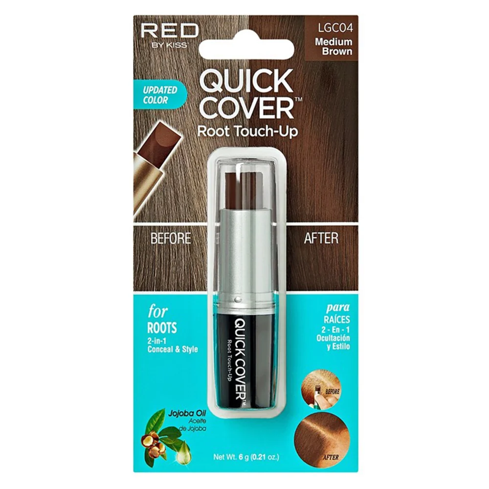 Detailed Kiss Red Quick Cover Root Touch Up Stick Medium Brown 2 in 1 Conceal and Style with Jojoba Oil for Roots 0.21Oz 6g User-Friendly
