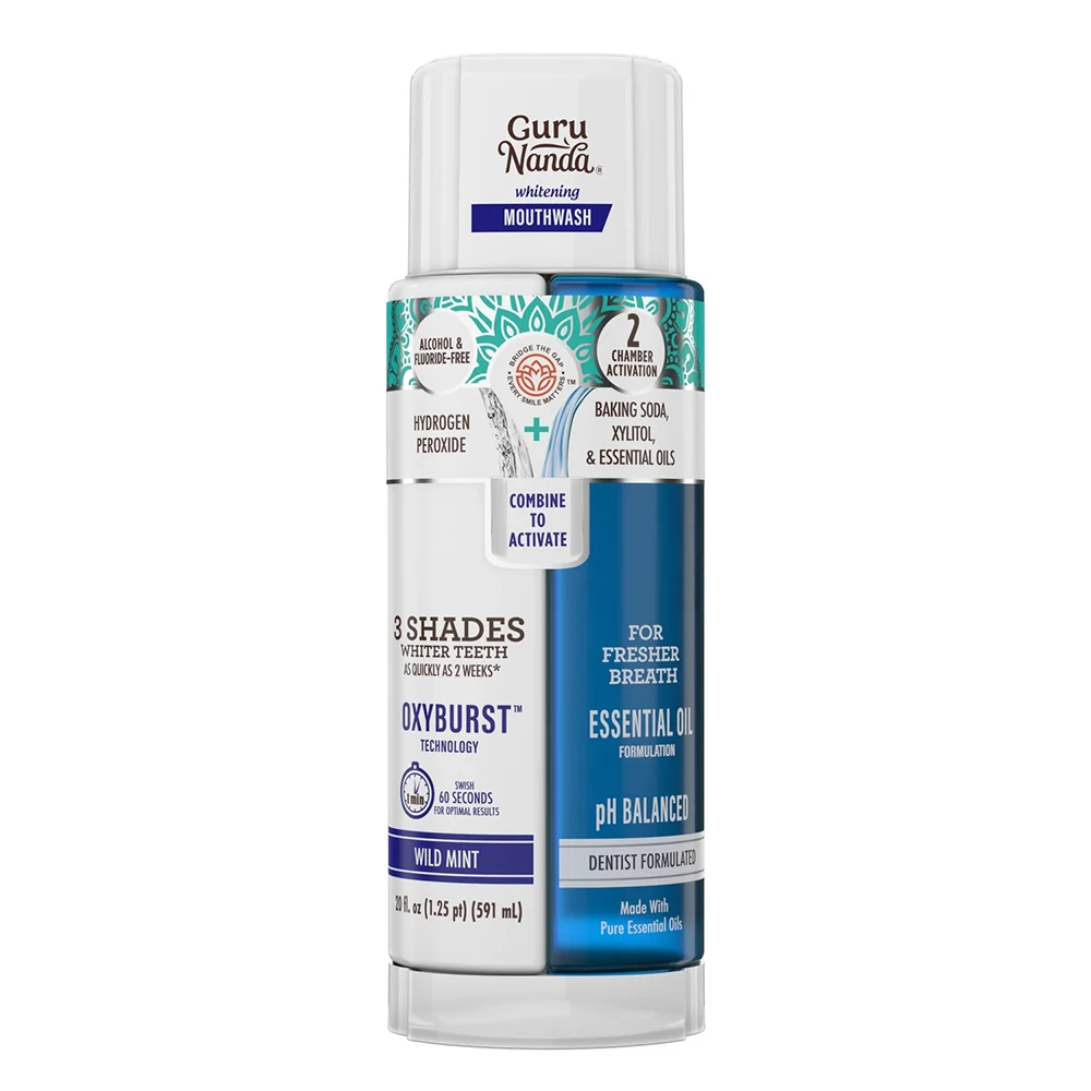 Soft GuruNanda Dual Barrel Oxyburst Whitening Mouthwash Wild Mint for Whiter Teeth and Fresh Breath 20Oz 591ml Next-Generation
