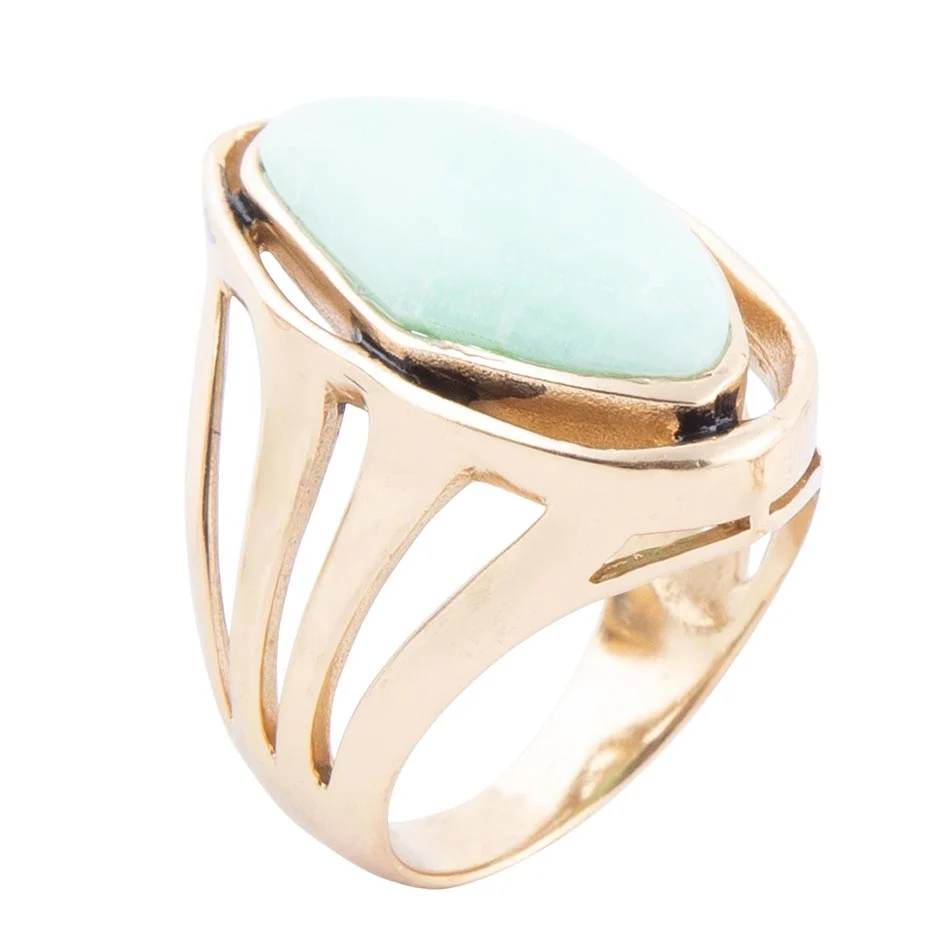Verified Abstract Green Chrysoprase and Golden Ring Luxury