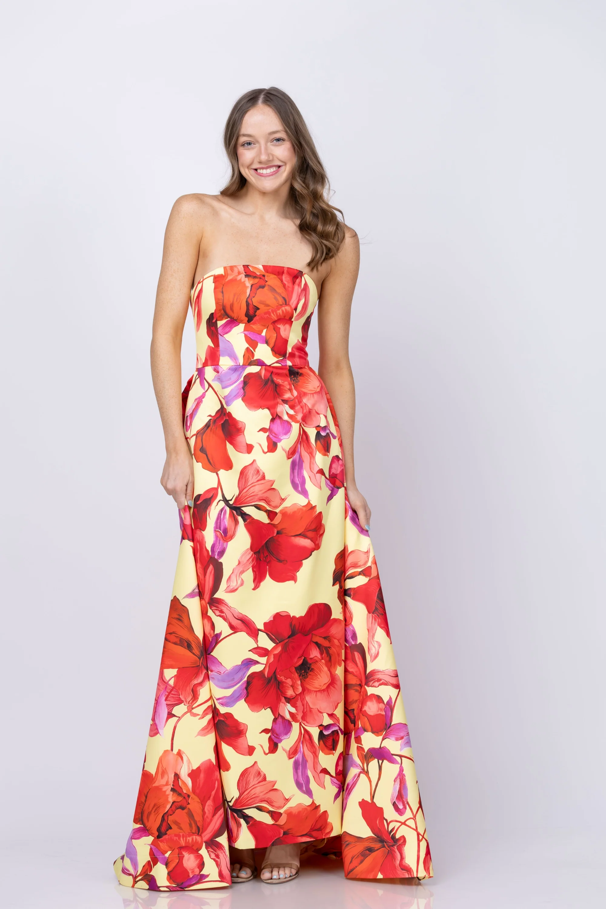 Clean Milly Dorothy Printed Taffeta Dress in Lemon Red Exceptional