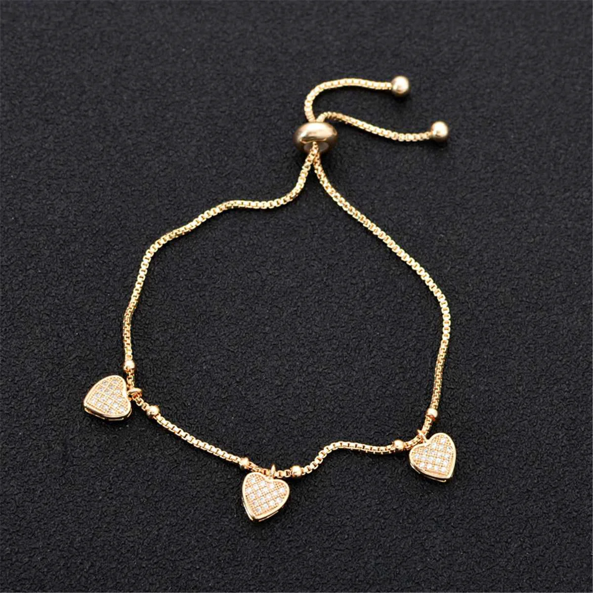 Versatile Cubic Zirconia Goldtone Heart Station Adjustable Bracelet Eco-Friendly