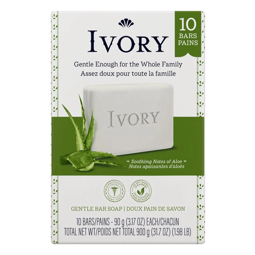 Versatile Ivory Gentle Bar Soap Soothing Aloe Scent Effective Clean Skin Of Dyes 3.17Oz 90g 10Ea Specialty