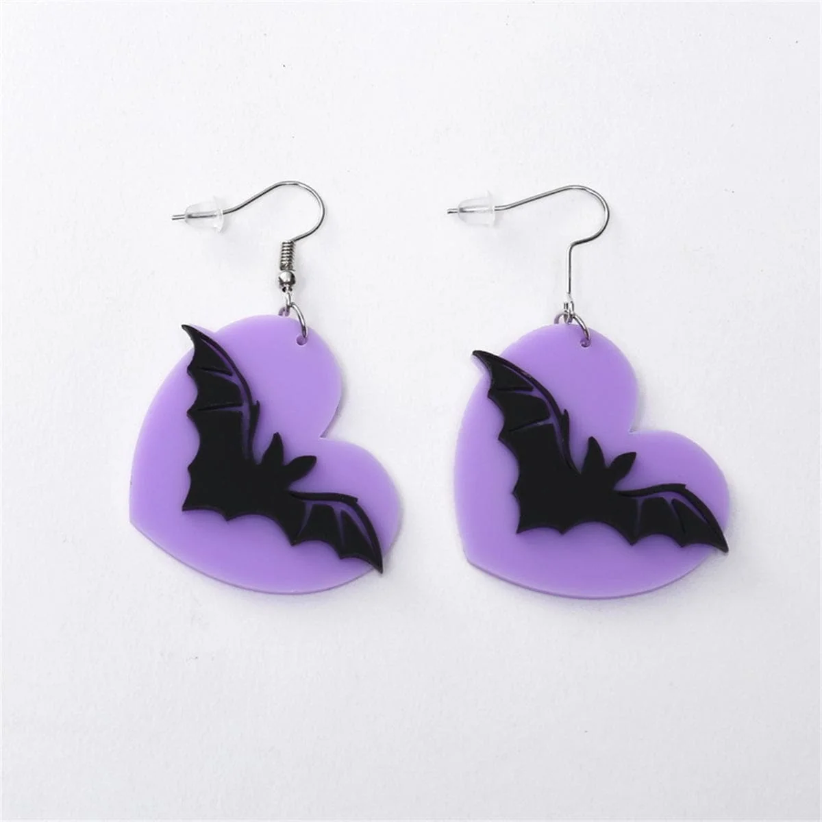 Versatile Purple Silvertone Bat Drop Earrings Luxury