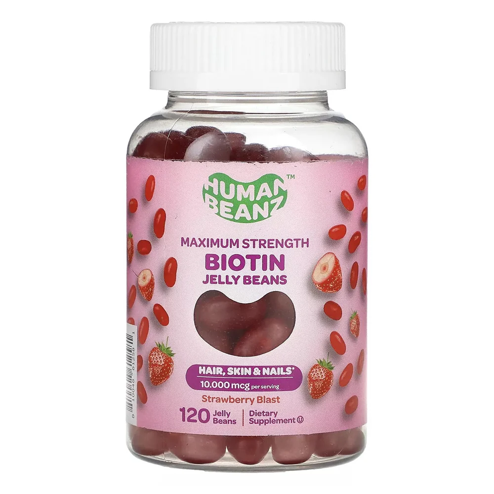 Efficient Human Beanz Biotin Jelly Beans Maximum Strength Strawberry Blast for Hair Skin and Nails 120Ea Casual