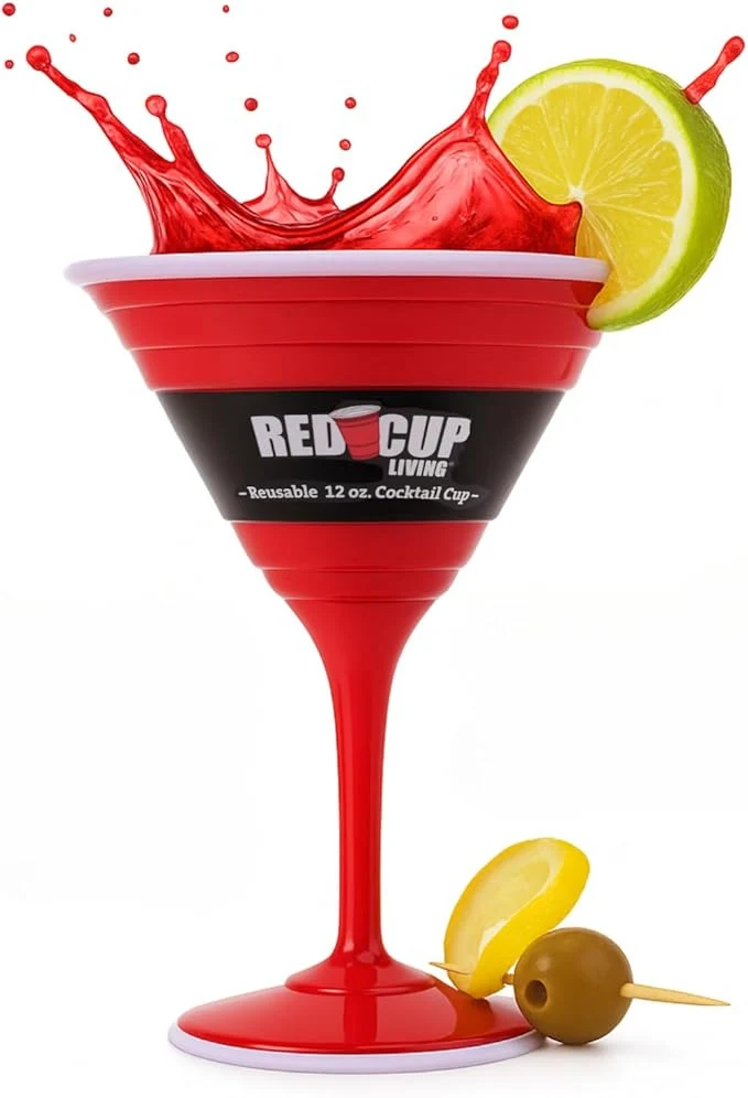 Healthy Reusable Red Plastic Cocktail Glasses with Stem 12 Oz Unique Heavy-Duty Drinking Glasses for Parties Durable Champagne Flutes Cute Sturdy Big Grip Cups Stem Glass Elegantes Copas De Vino Natural