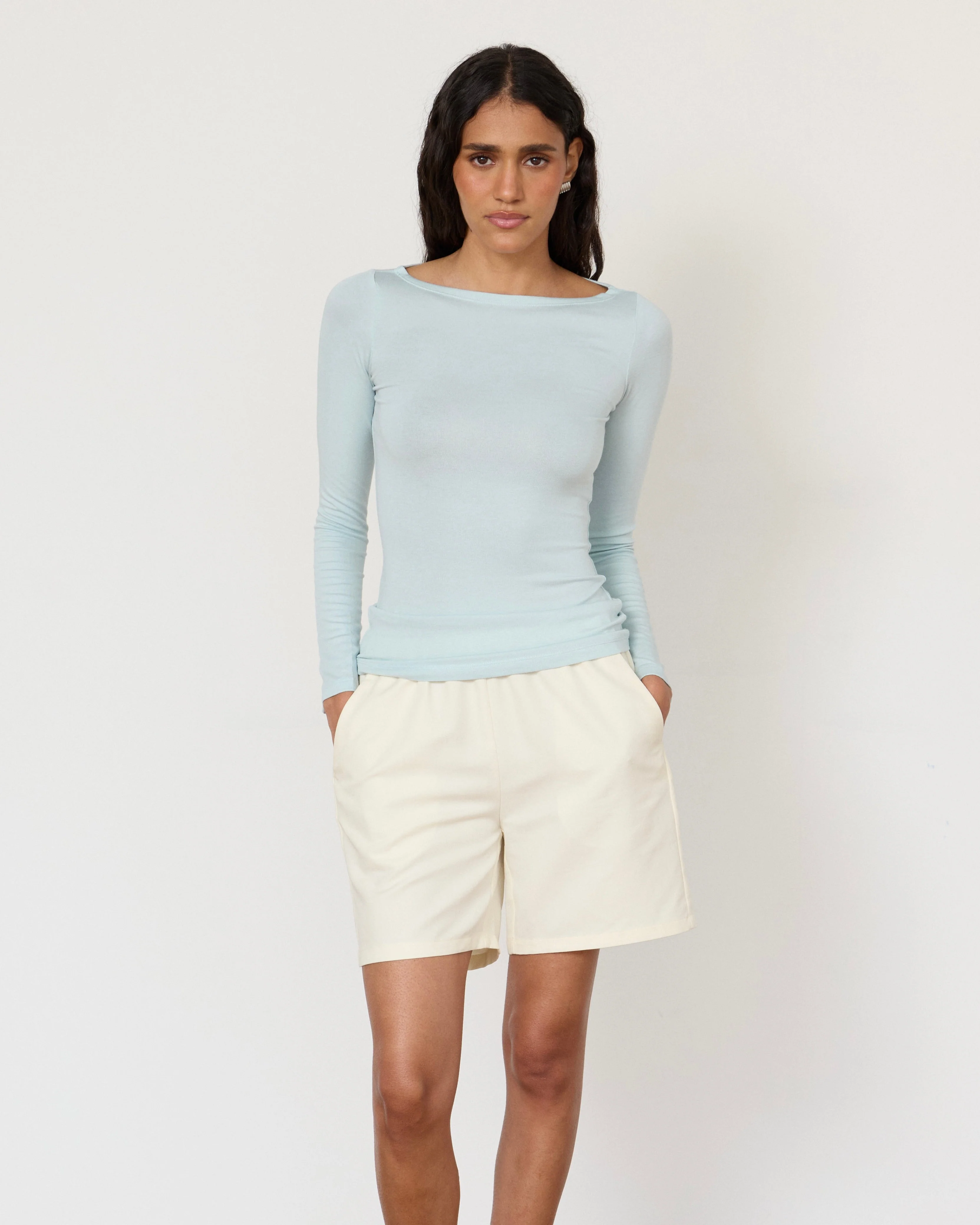 Eco-Friendly Lane Boatneck Top - Light Blue Premium