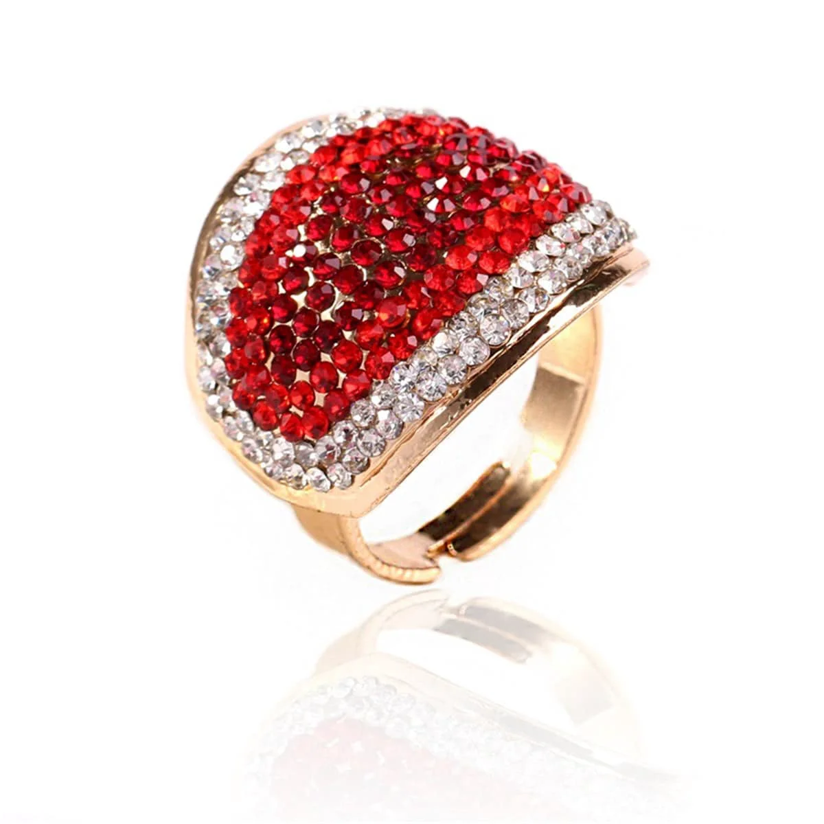 Superior Red Cubic Zirconia Goldtone Eye Adjustable Ring Flexible