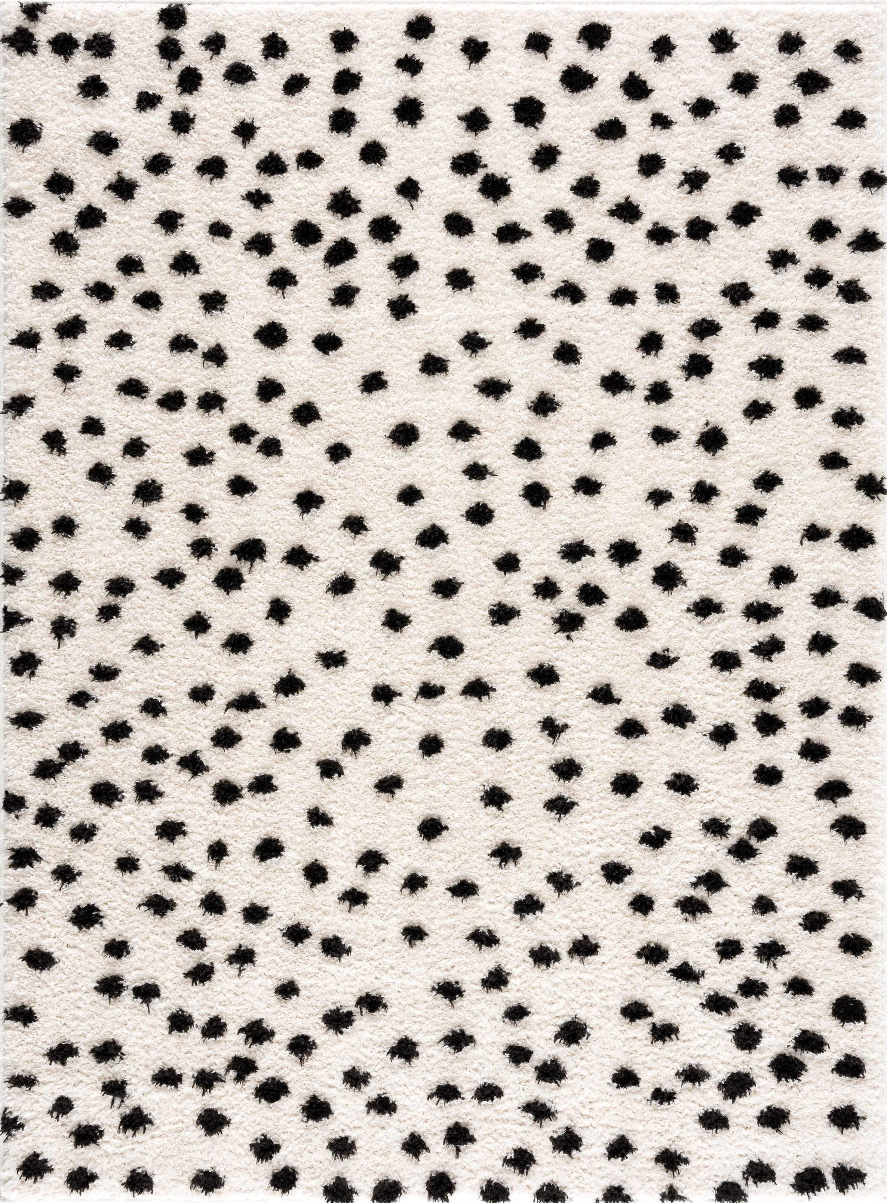 Solid Cansu Black White Dotted Area Rug Certified