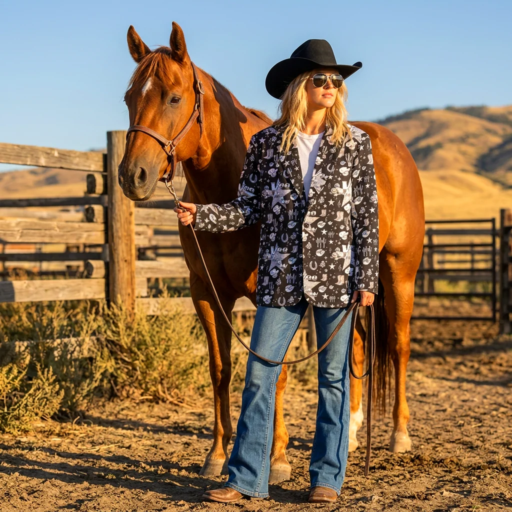 Fine Crafted Baha Ranch Rhinestone Cowgirl Yeehaw Blazer Women's Blazer Next-Generation