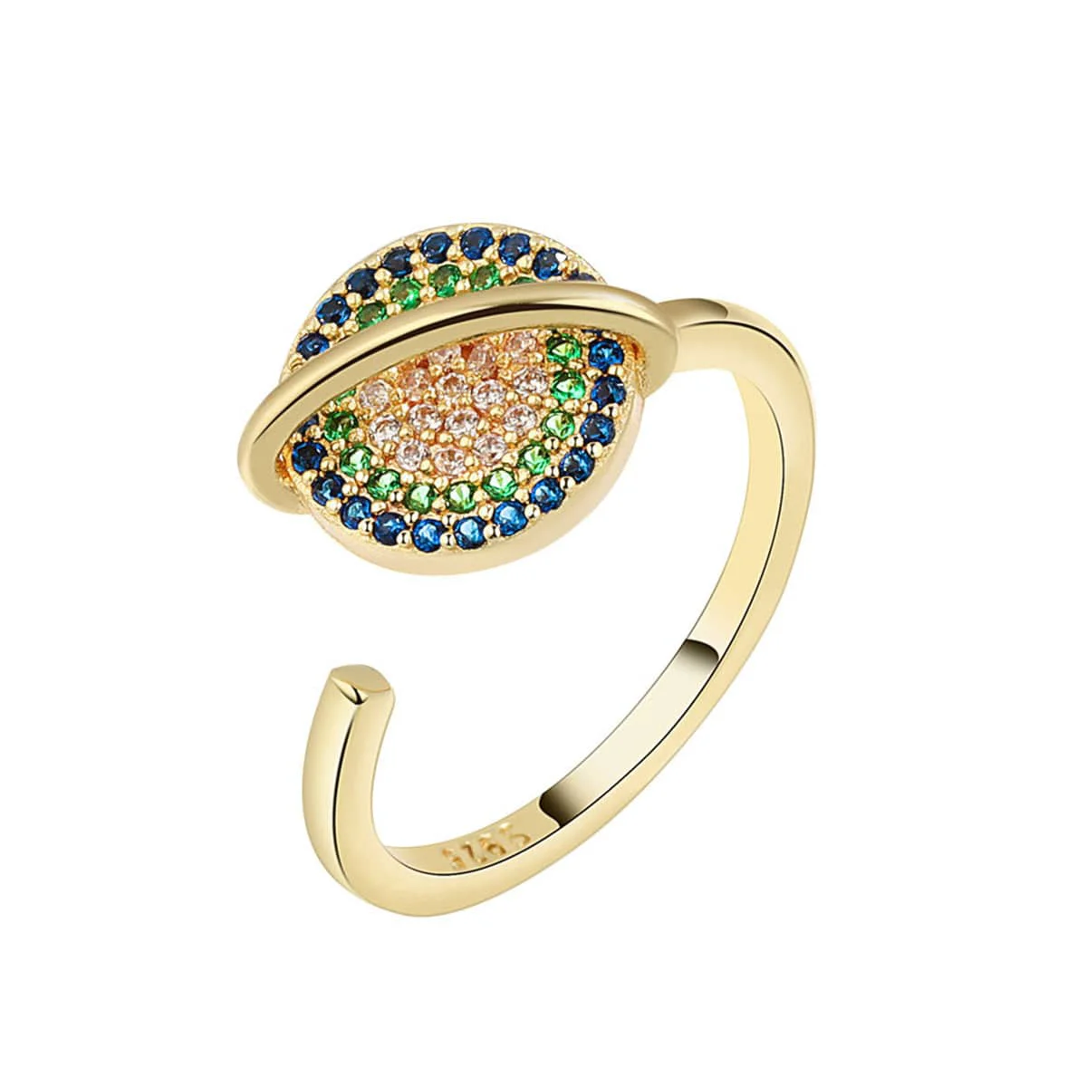 Verified Cubic Zirconia Goldtone Rotatable Planet Open Ring Stylish