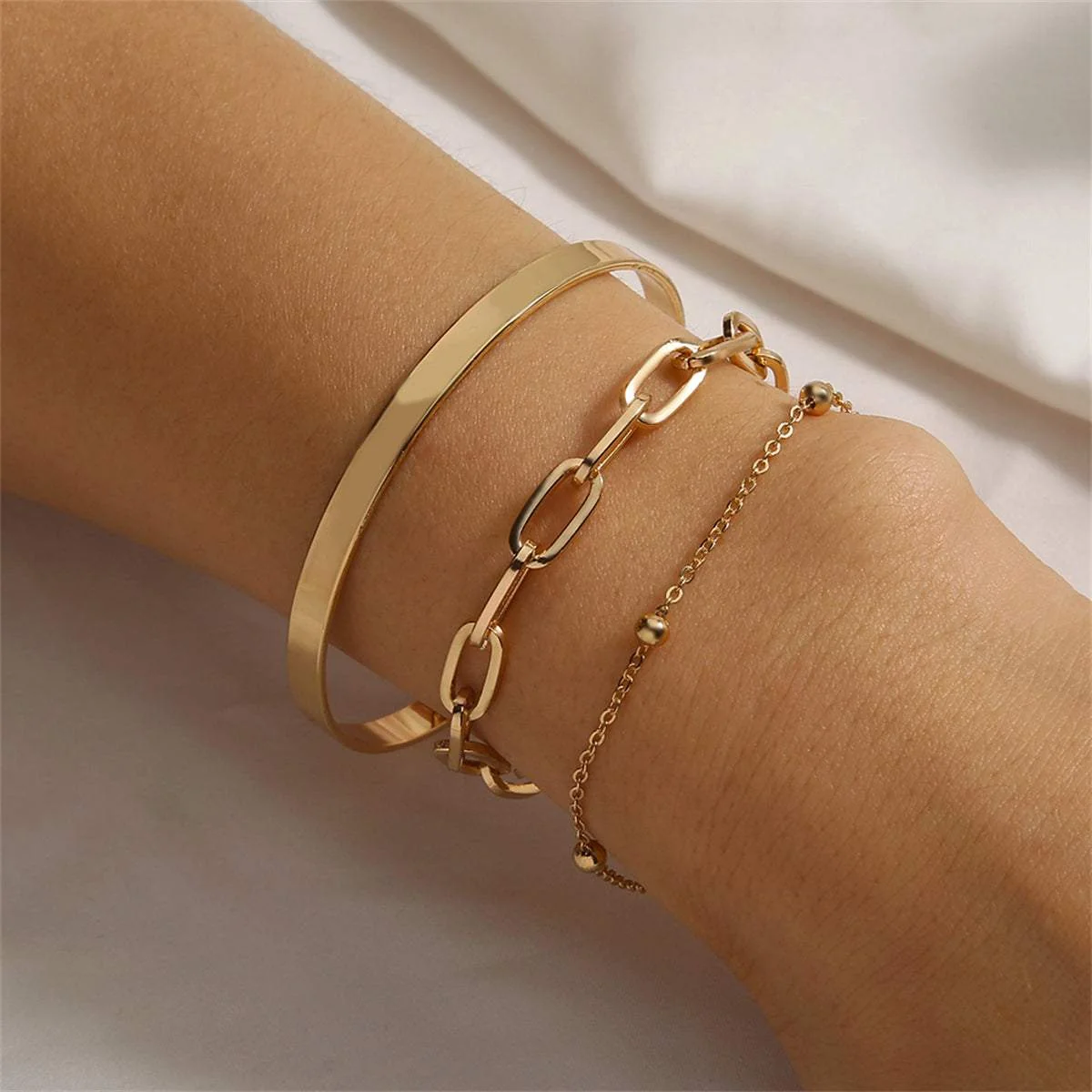 Versatile Goldtone Bead Cable Chain Bracelet Set Eco-Friendly