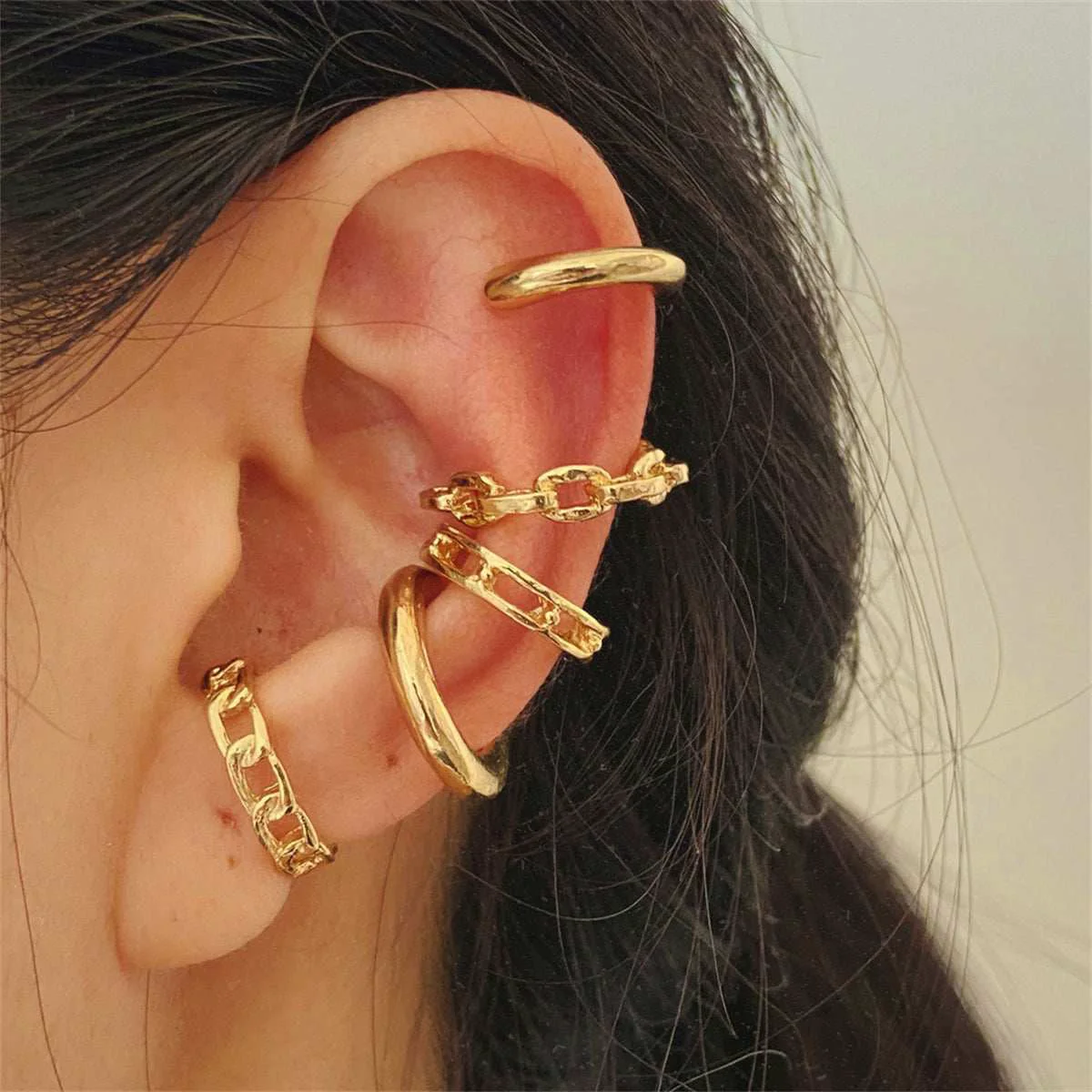 Optimized Goldtone Chain Ear Cuffs Set Trendy