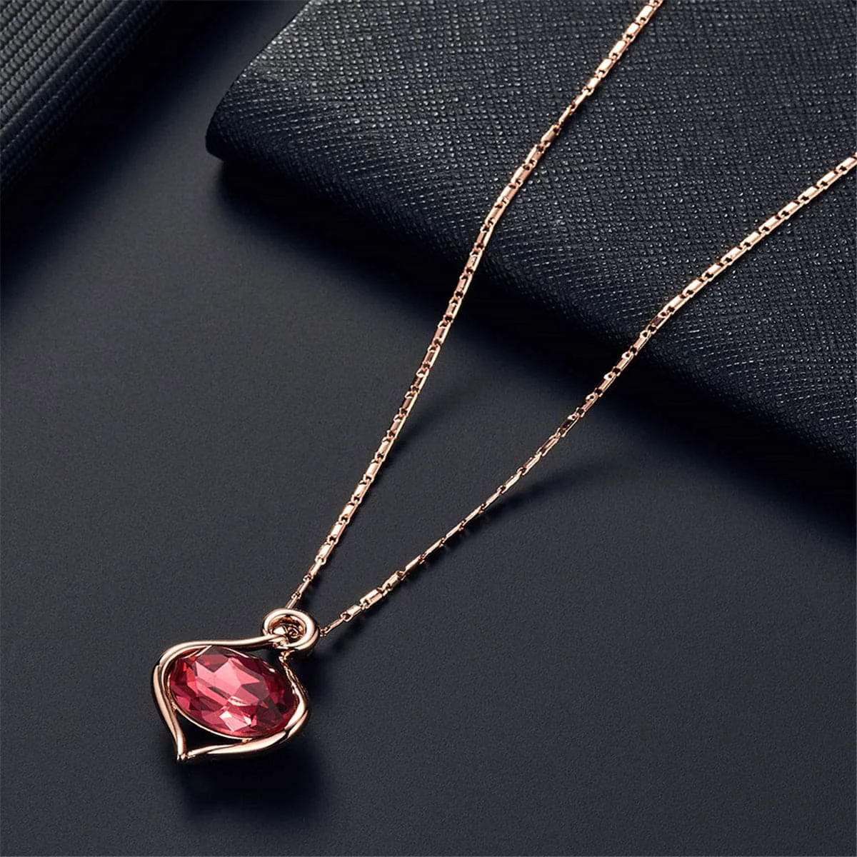 World-Class Red Crystal 18K Gold Plated Pendant Necklace Stud Earrings Set Enhanced
