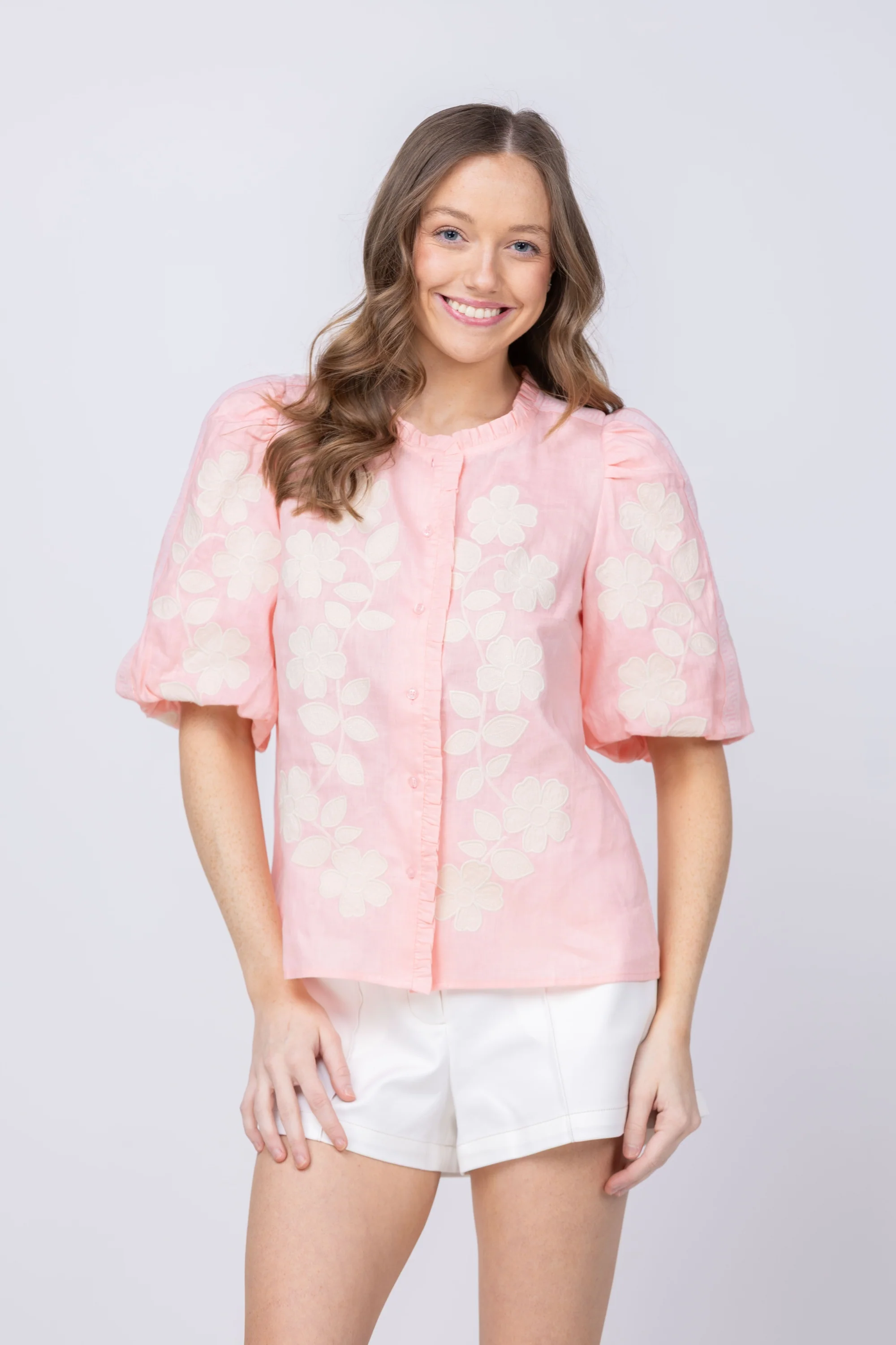 Authentic Tyler Boe Tai Applique Shirt in Pale Rosette Lightweight