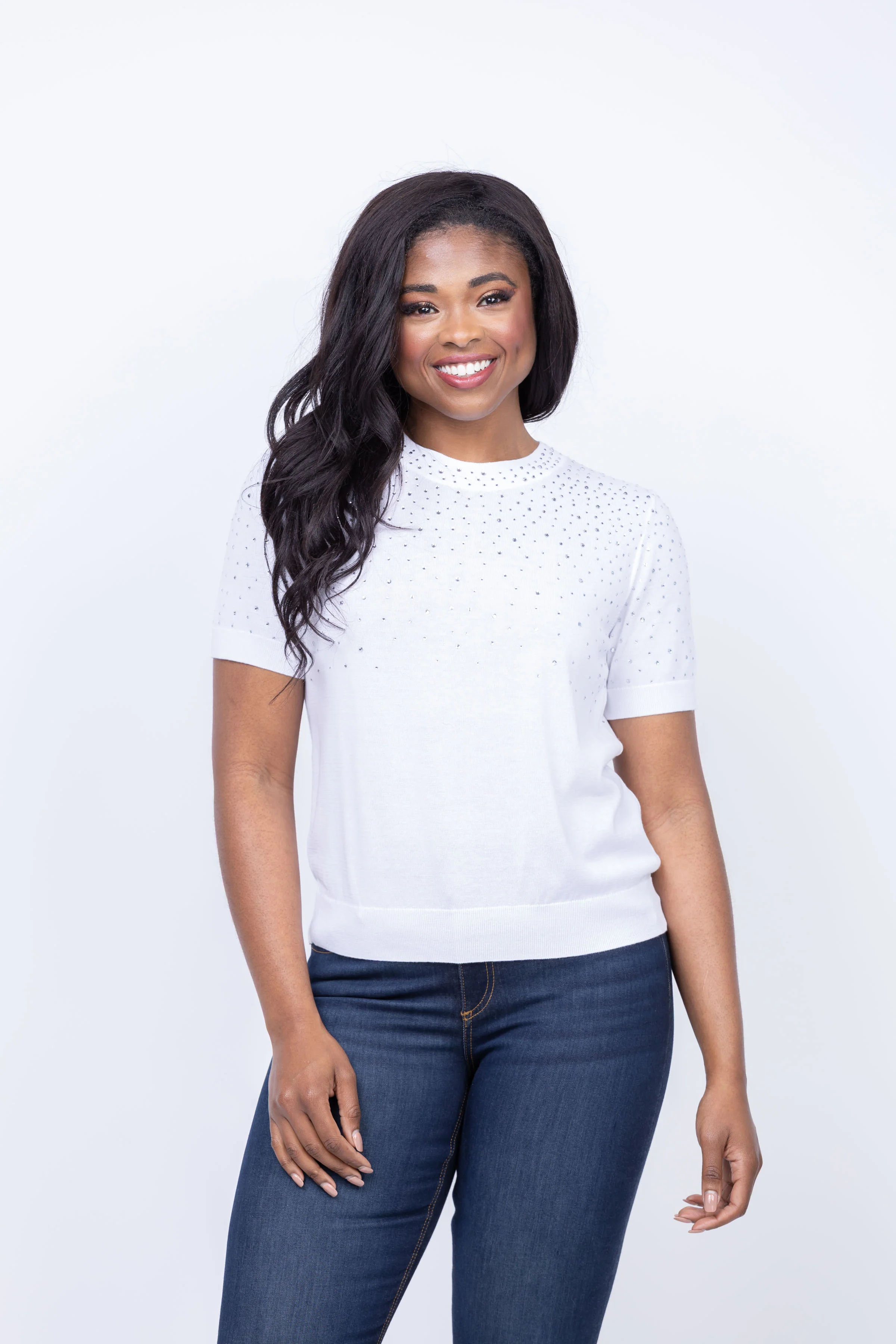 Fine Elliott Lauren Elbow Sleeve Sweater in White Enhanced