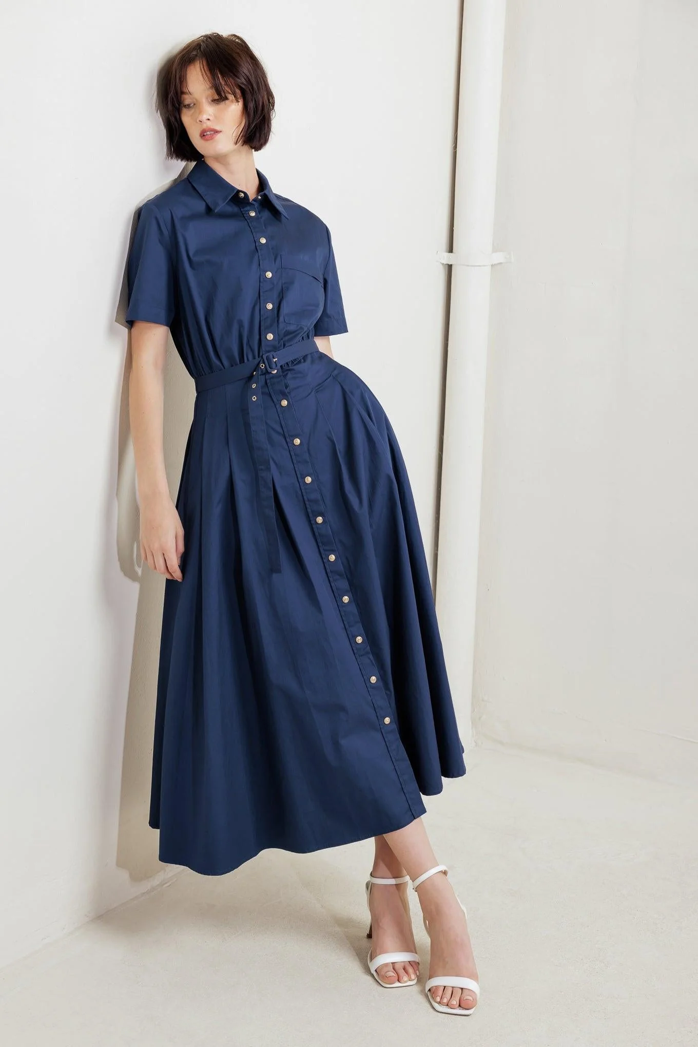 Durable Cinched Couture Woven Midi Dress Smooth