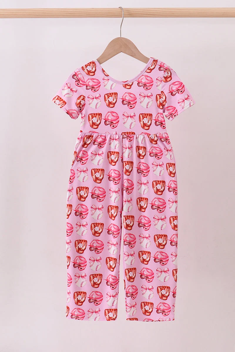 Smooth Pink bow baseball bamboo jumpsuit Eco-Friendly