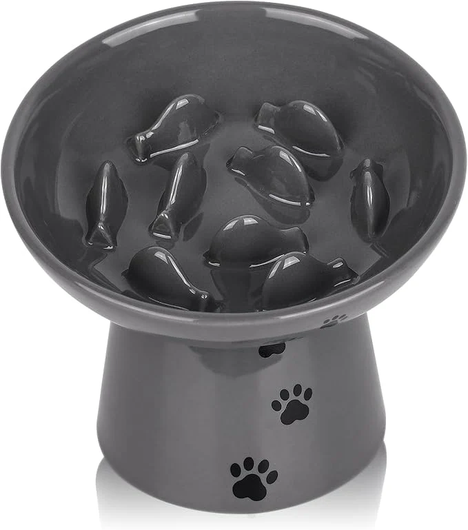 Long-Lasting Y YHY Slow Feeder Cat Bowl Ceramic Cat Slow Feeder Bowl 6 Inches d Anti Vomiting for Dry and Wet Food GrayAbout ThisOverview Smooth