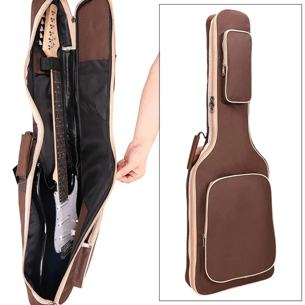 Exclusive Maxbell Oxford Electric Guitar Case with Pockets Organizer 7mm Cotton Coffee Smooth