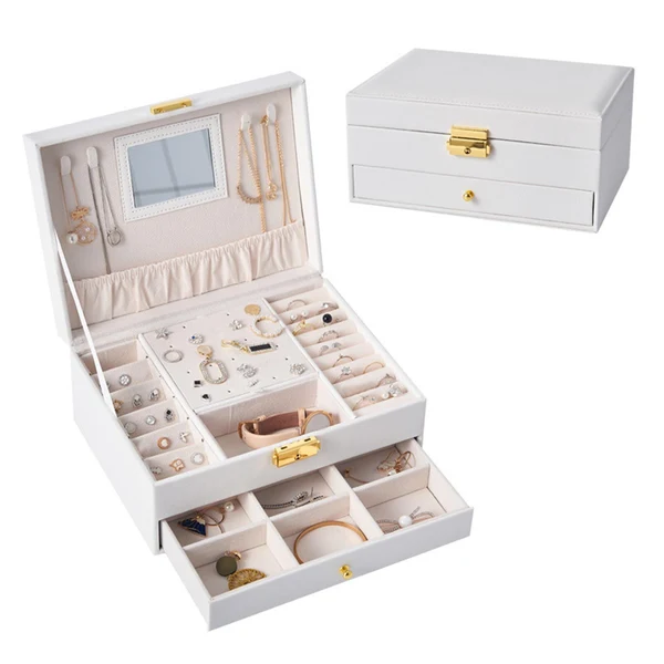 Prestigious Maxbell Jewelry Organizer for Women with Drawer Mirror Studs Bracelet Necklace White Proven