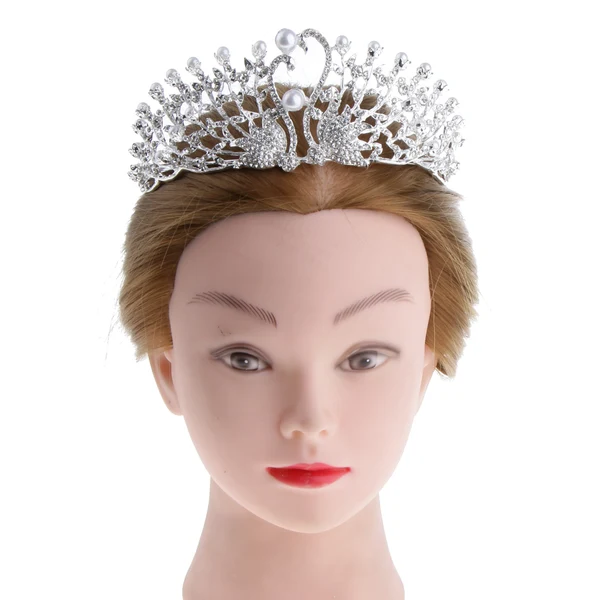 Safe Maxbell Elegant Swan Crystal Pearls Crown Tiara Headband Wedding Bridal Headpiece Official