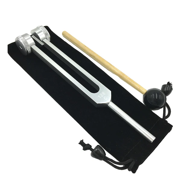 Advanced Maxbell Aluminum Alloy 128Hz Tuning Fork with Hammer Ball for Meditation Yoga Silver Safe